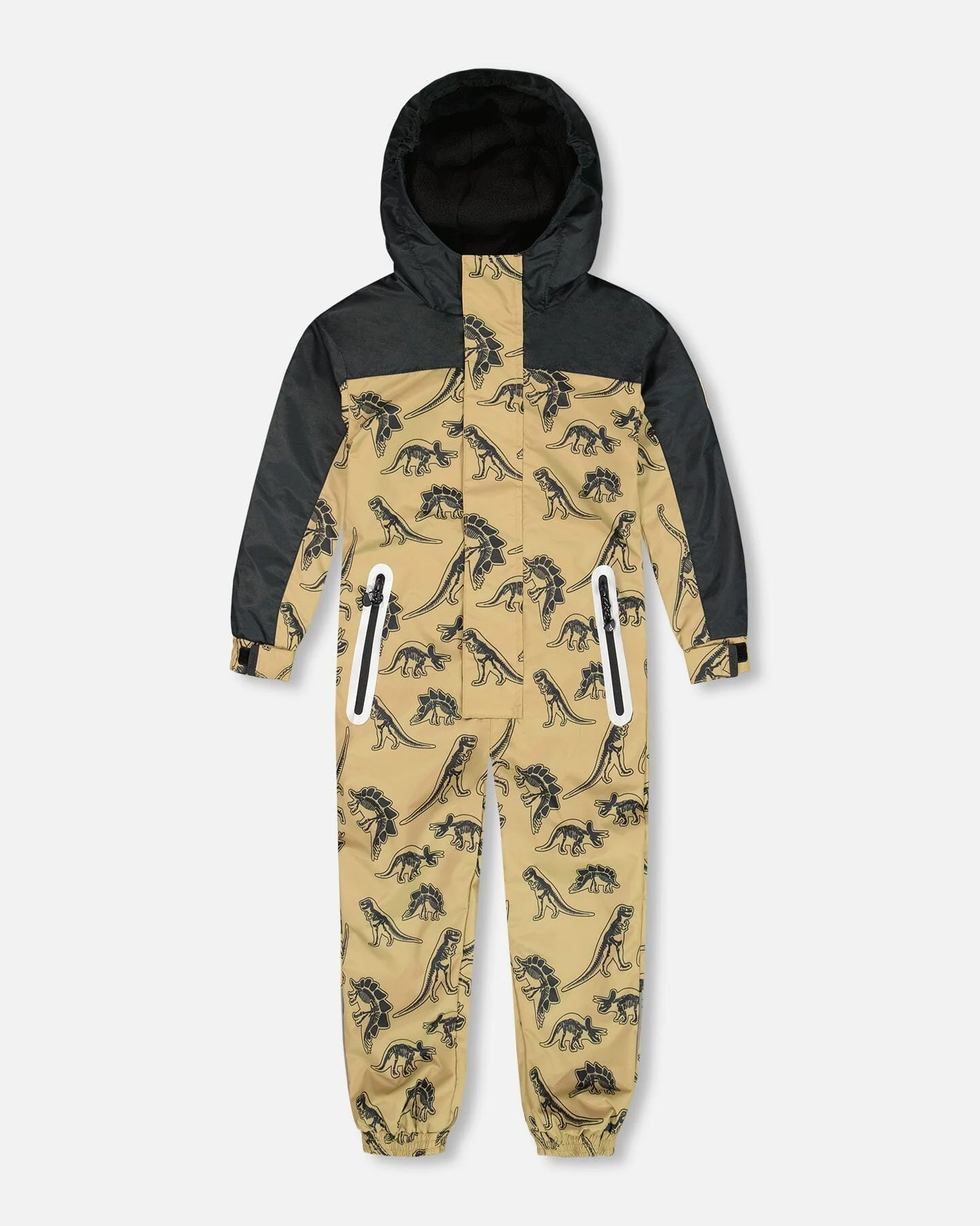 Printed Mid-Season One-Piece Outerwear Black Dinosaur On Beige Background