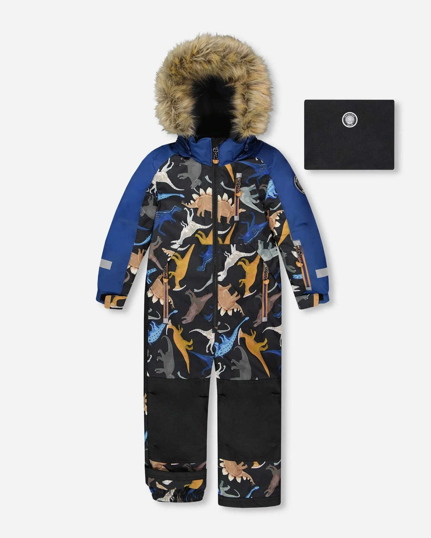 One-Piece Play Snowsuit Black Dinosaur Print