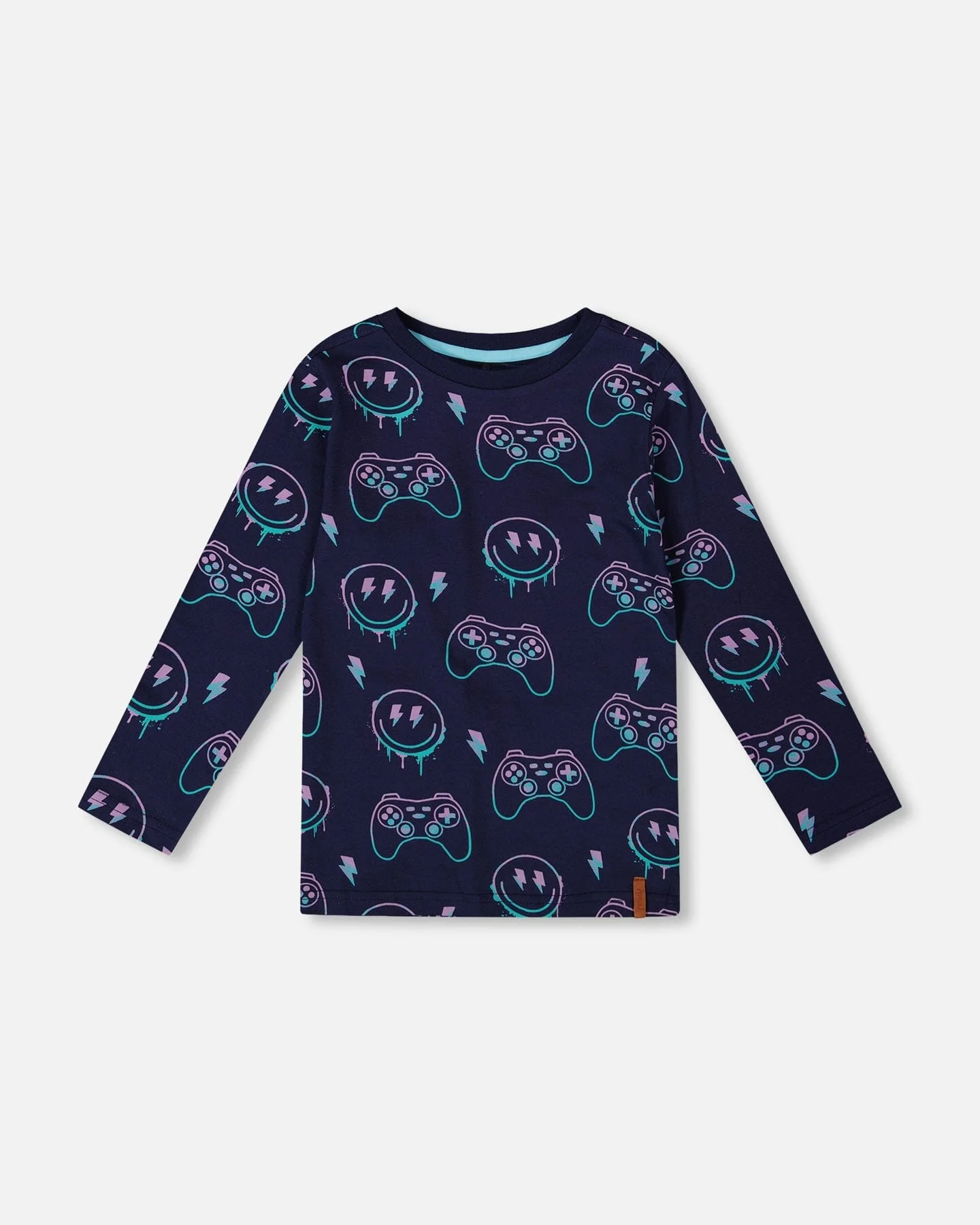 Long Sleeve Organic Cotton Allover Print Tee Navy Blue