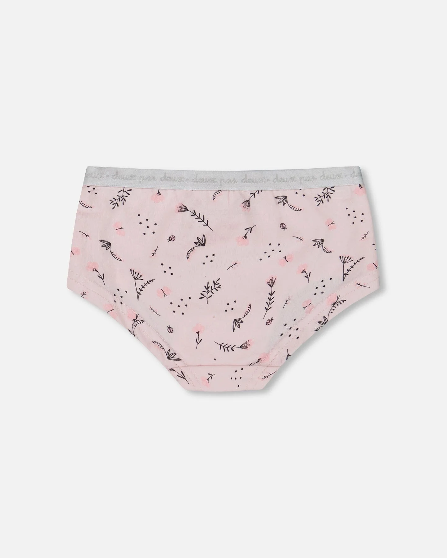 Printed Organic Cotton Boyshort Panty Small Pink Flowers On Pale Pink Background
