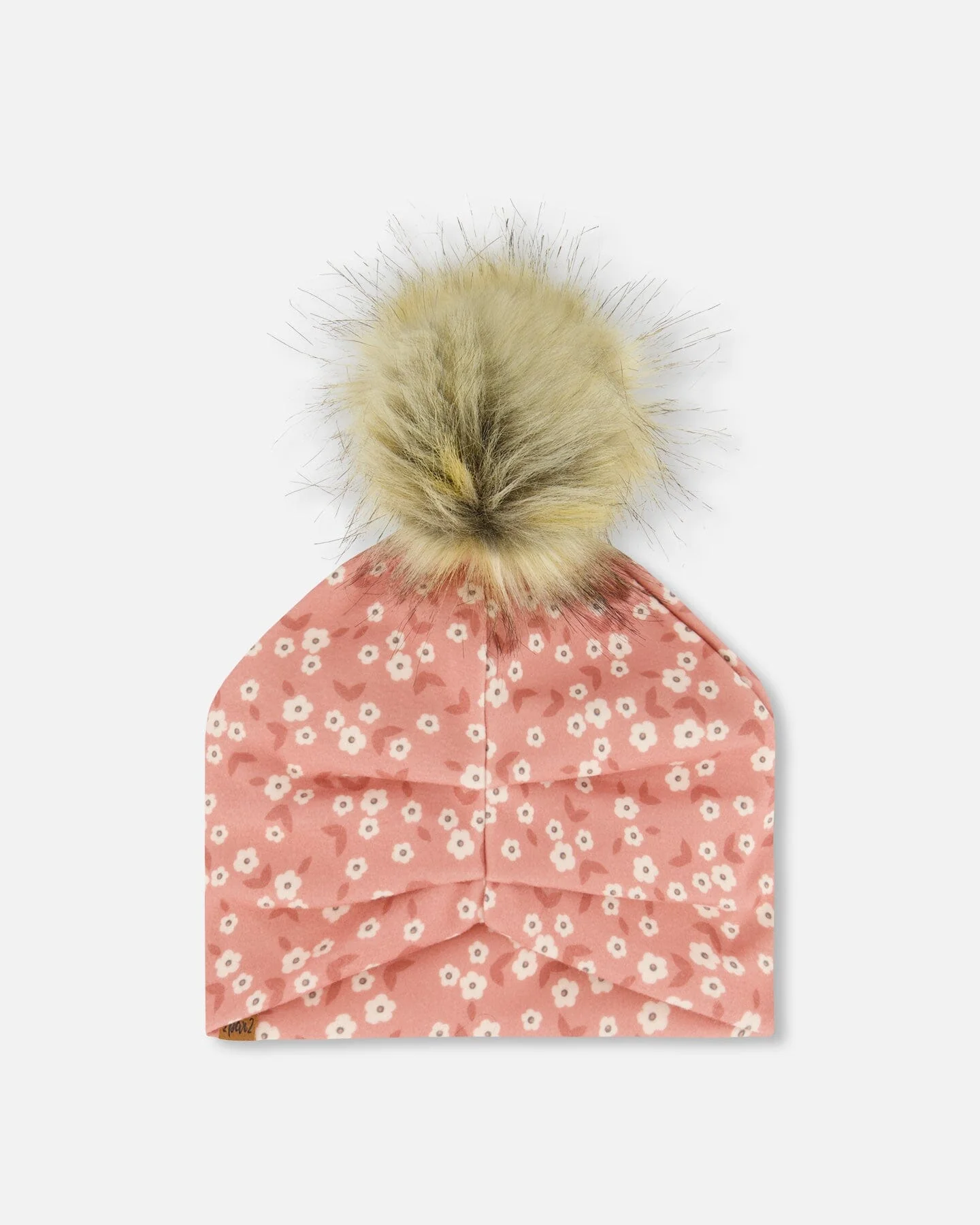 Printed Jersey Detachable Pompom Hat Small White Flowers On Pale Pink