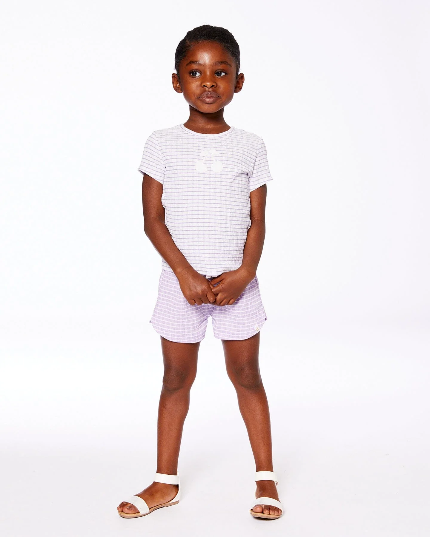 Crinkle Top With Applique White Checkered Lilac