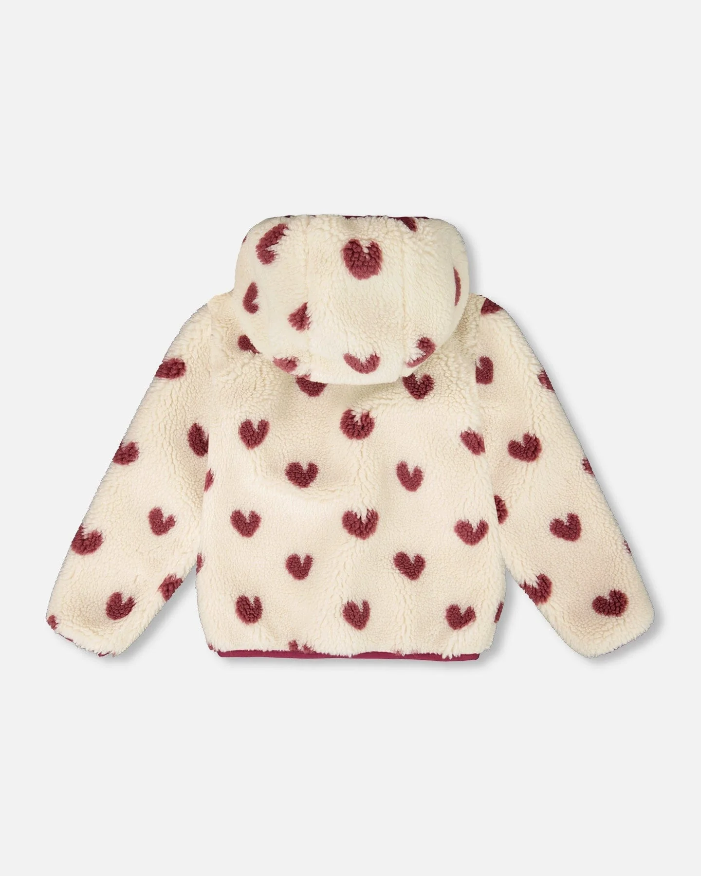 Reversible Mid-Season Sherpa Jacket Burgundy Heart
