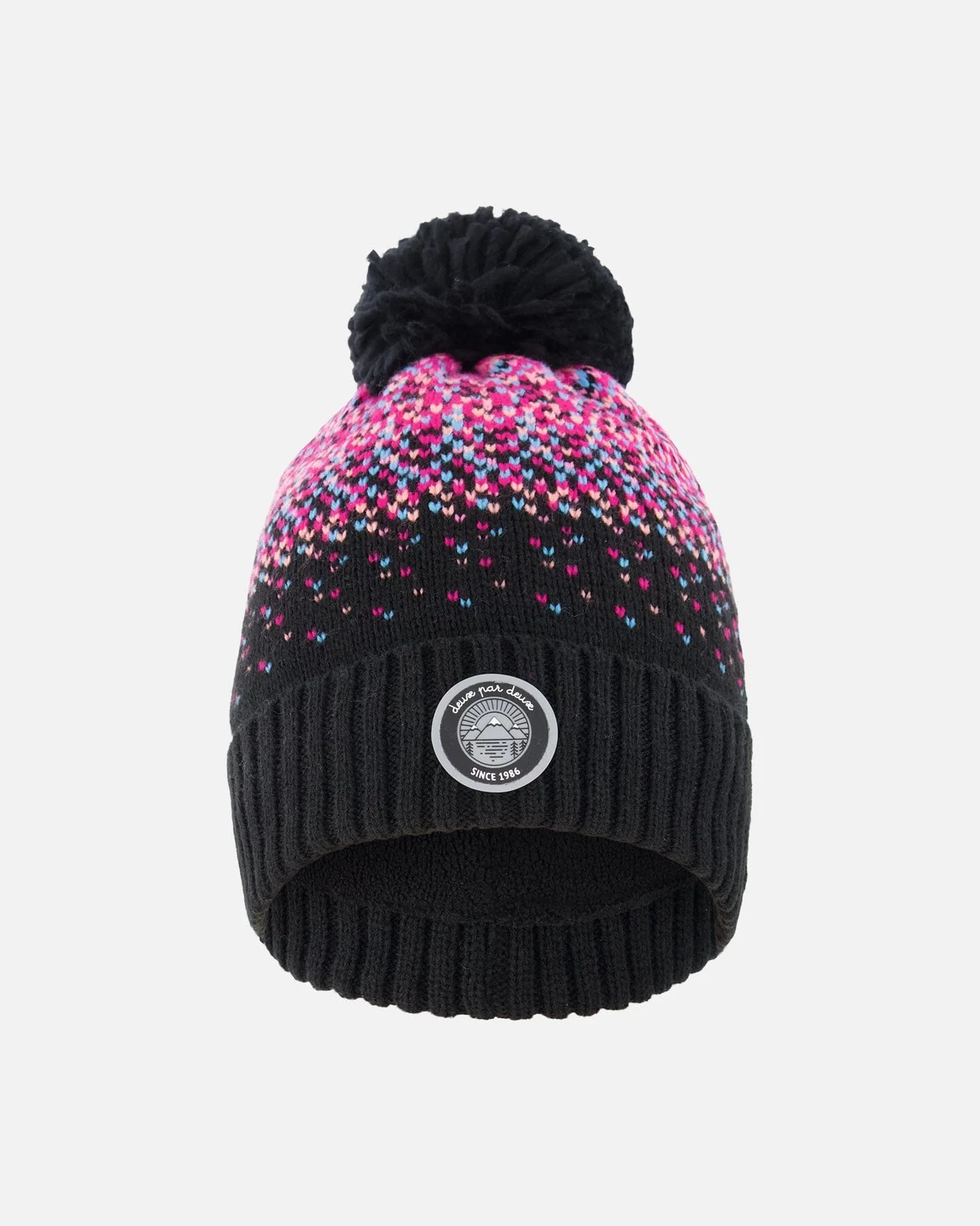 Lined Knit Pompom Hat Black And Pink