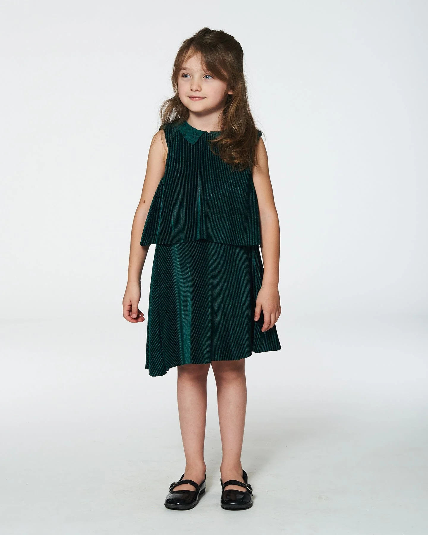 Sleeveless Dress With Eyelet Collar Forest Green