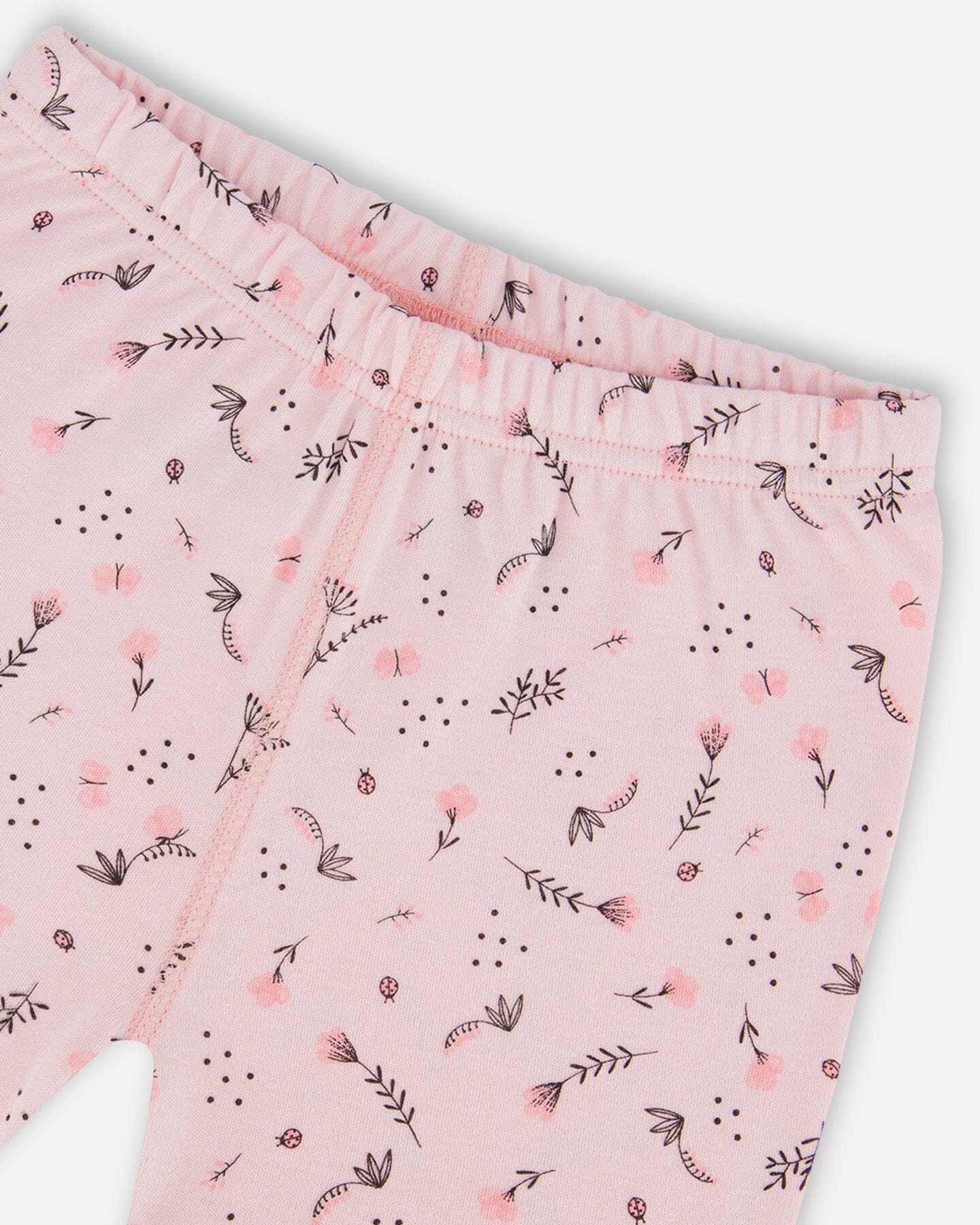 Organic Cotton Two-Piece Short Pajama Set Small Pink Flowers On Pale Pink Background