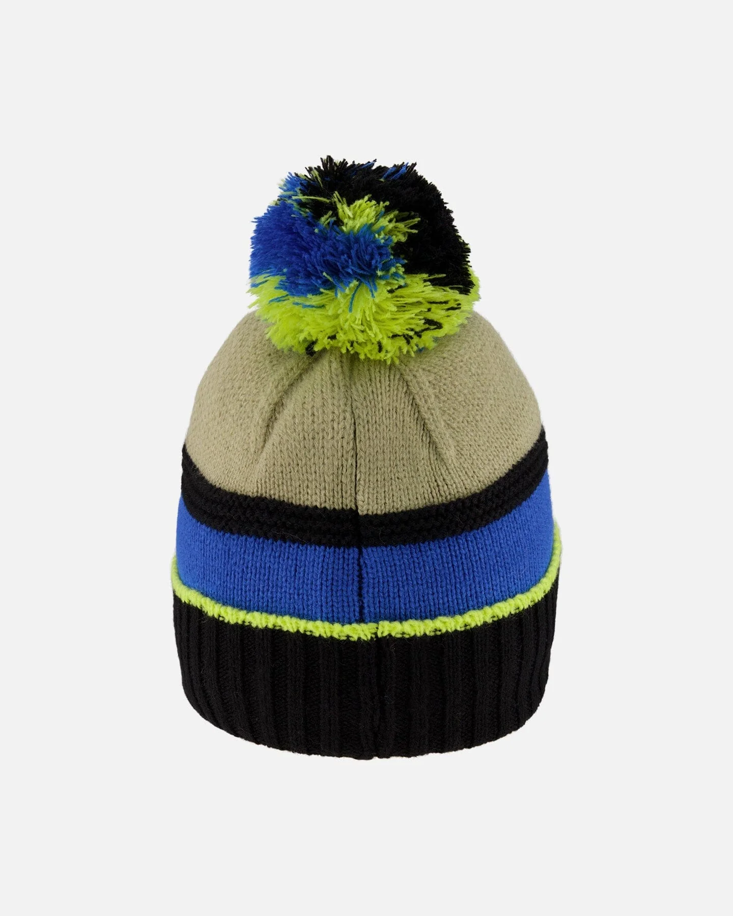 Lined Knit Pompom Hat Black, Taupe And Lime Green