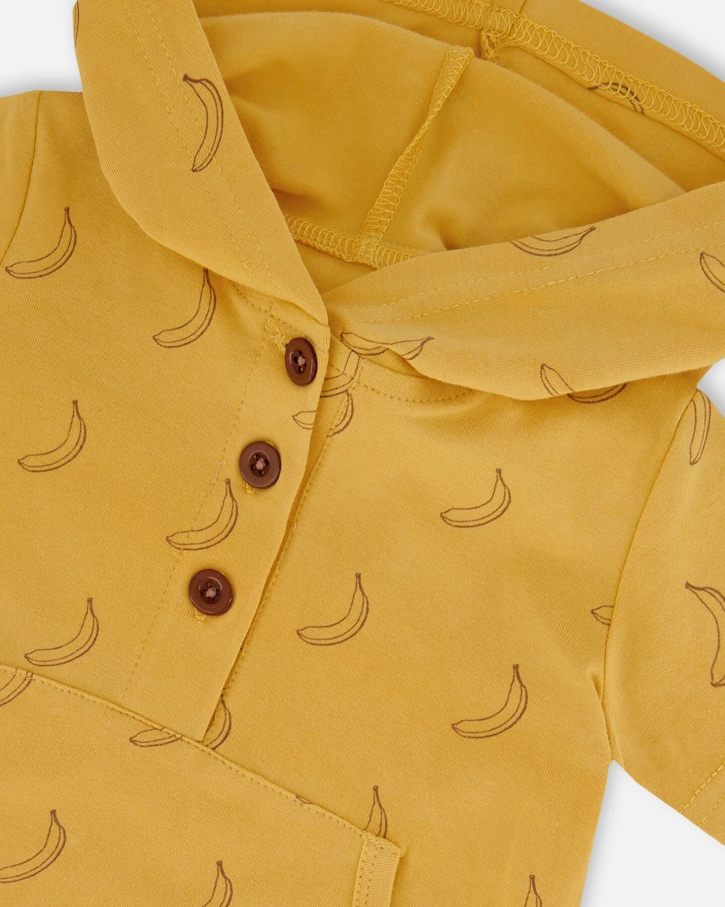 Printed Organic Cotton Hooded Romper Yellow Bananas