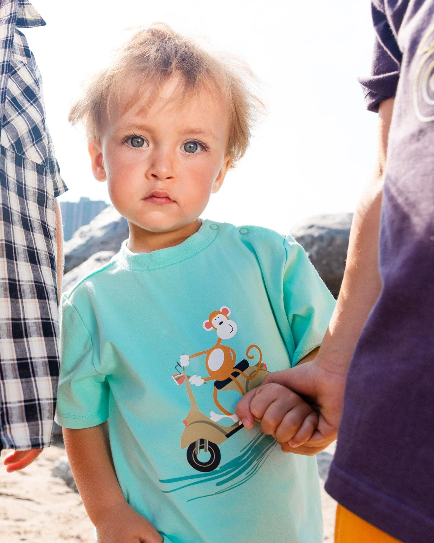 Two-Piece Top And Short Set Monkey On Navy And Turquoise Moped