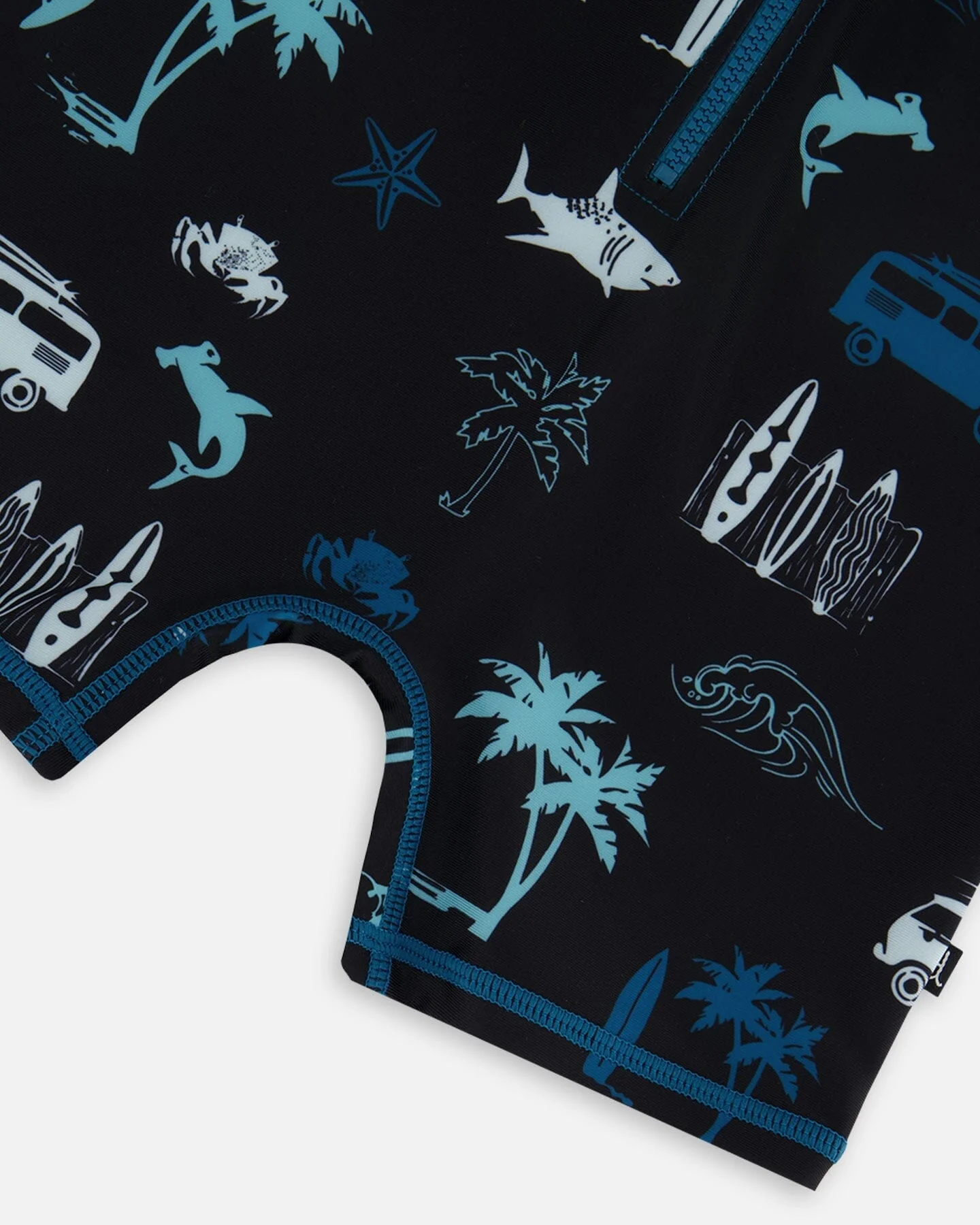 Printed Long Sleeve Rashguard Light Blue Beach On Black