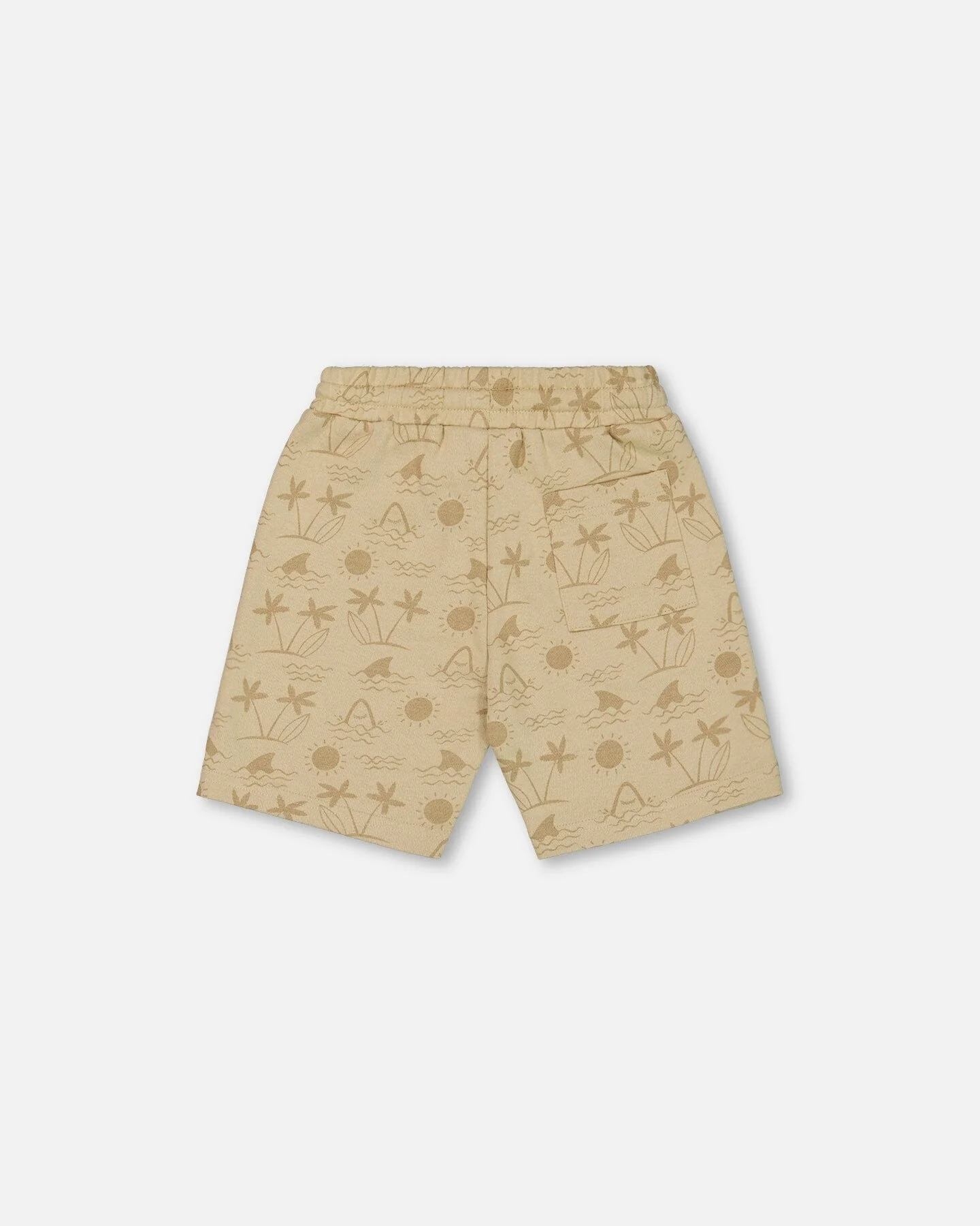 Printed French Terry Short Beige With Palm Trees