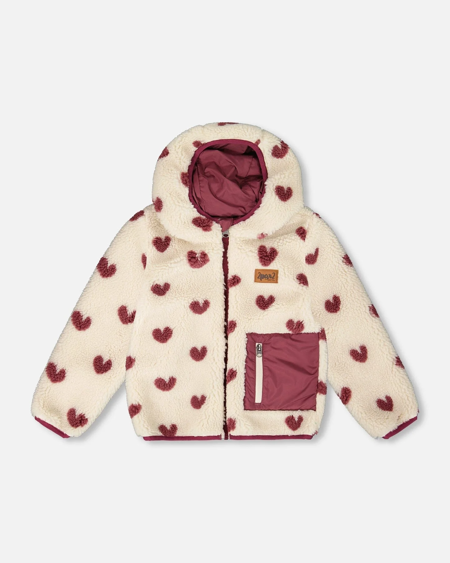 Reversible Mid-Season Sherpa Jacket Burgundy Heart
