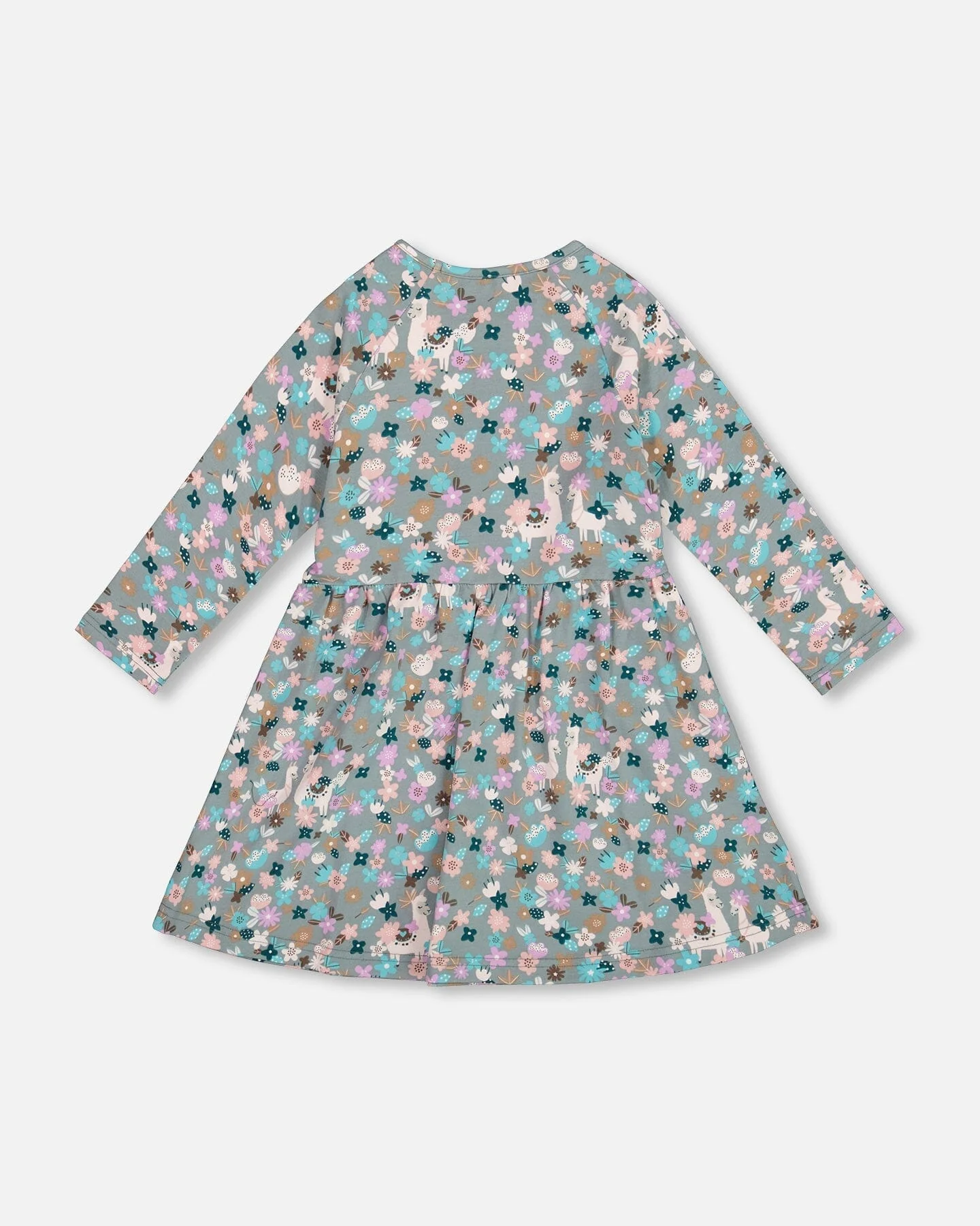 Half Button Organic Cotton Dress Blue Llama Print
