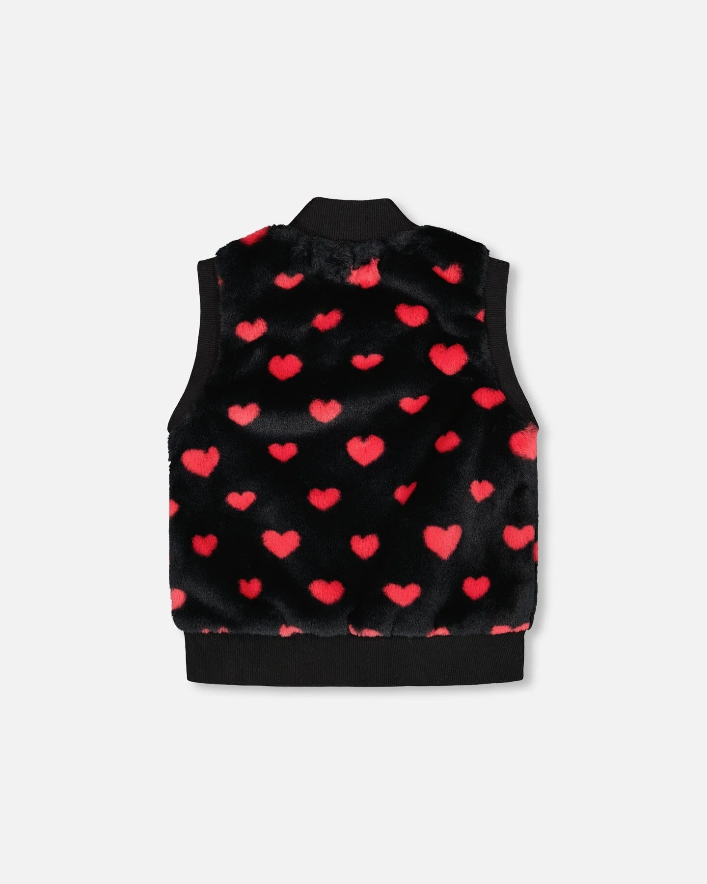 Faux Fur Sleeveless Vest Black And Red With Hearts