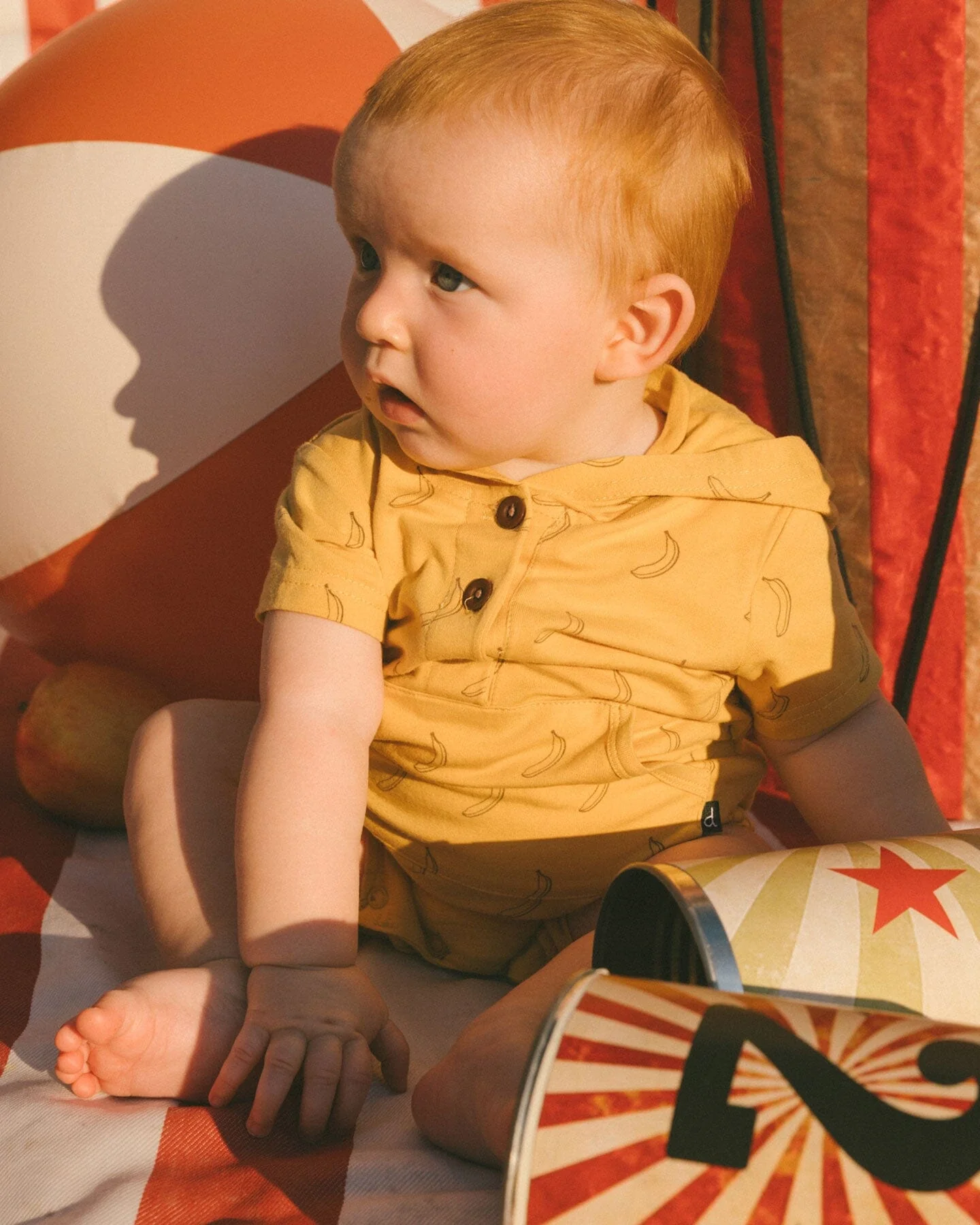 Printed Organic Cotton Hooded Romper Yellow Bananas