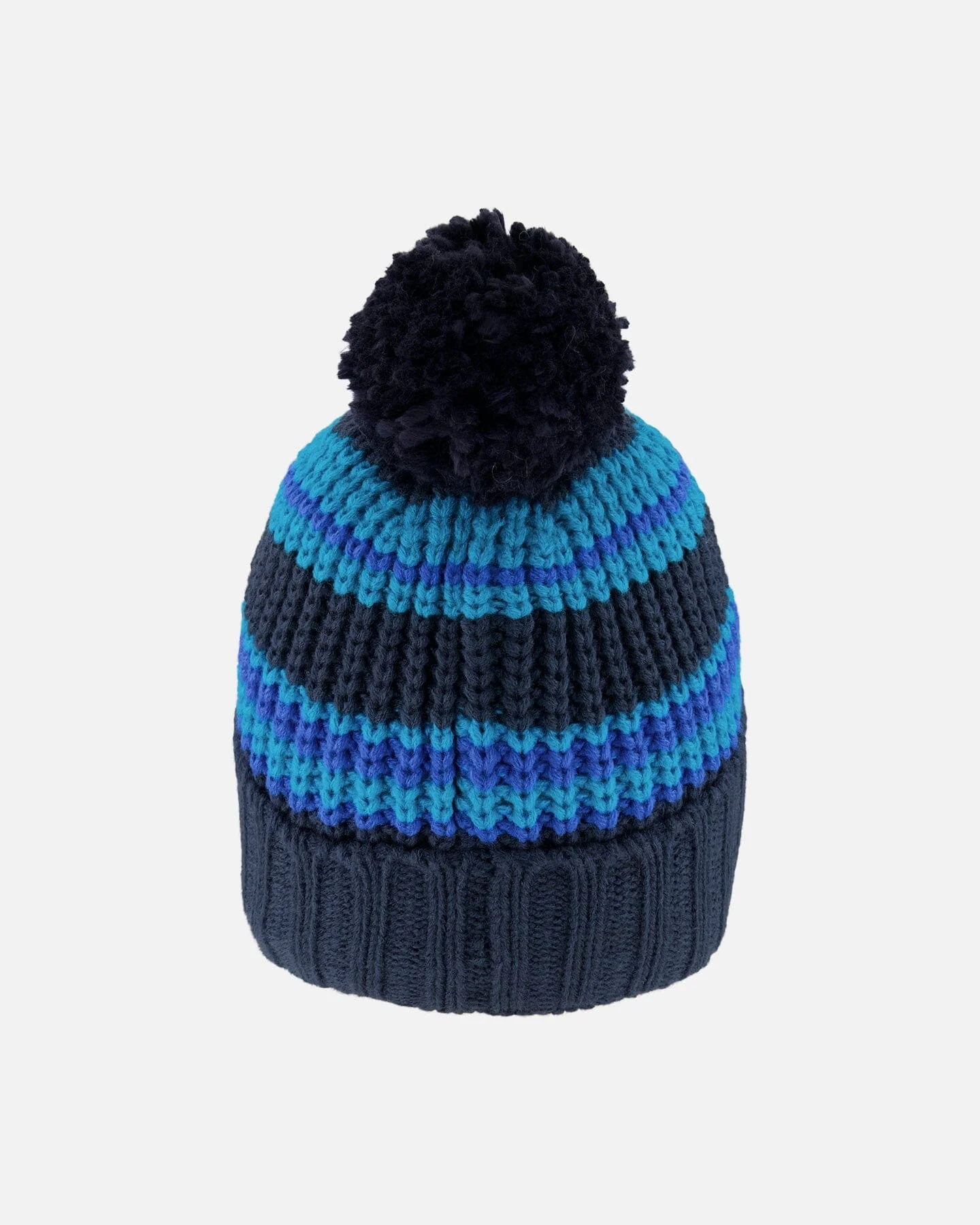 Lined Knit Winter Hat With Pompom Black And Blue
