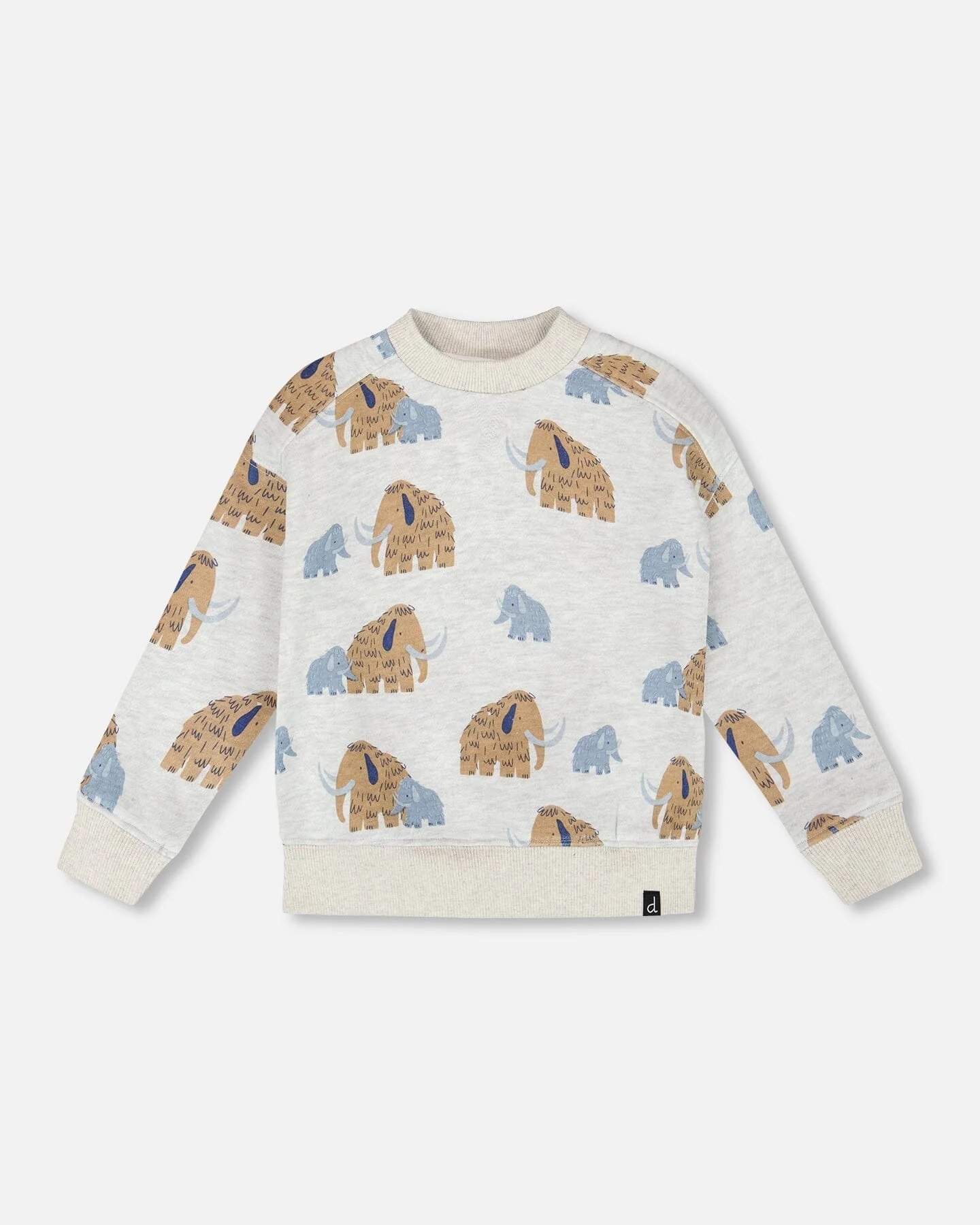 Long Sleeve Crew Neck Fleece Sweatshirt Beige Mammoth Print