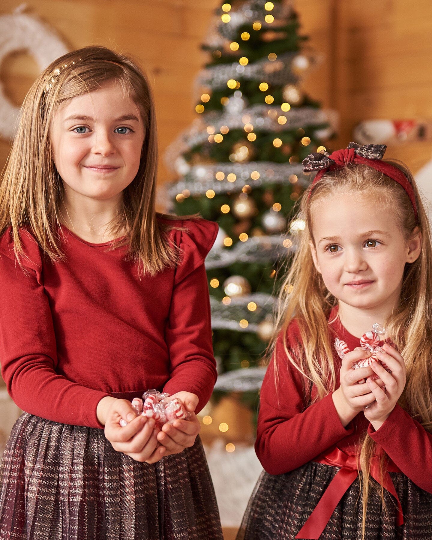 Headband With Glittering Tulle Bow Red Plaid