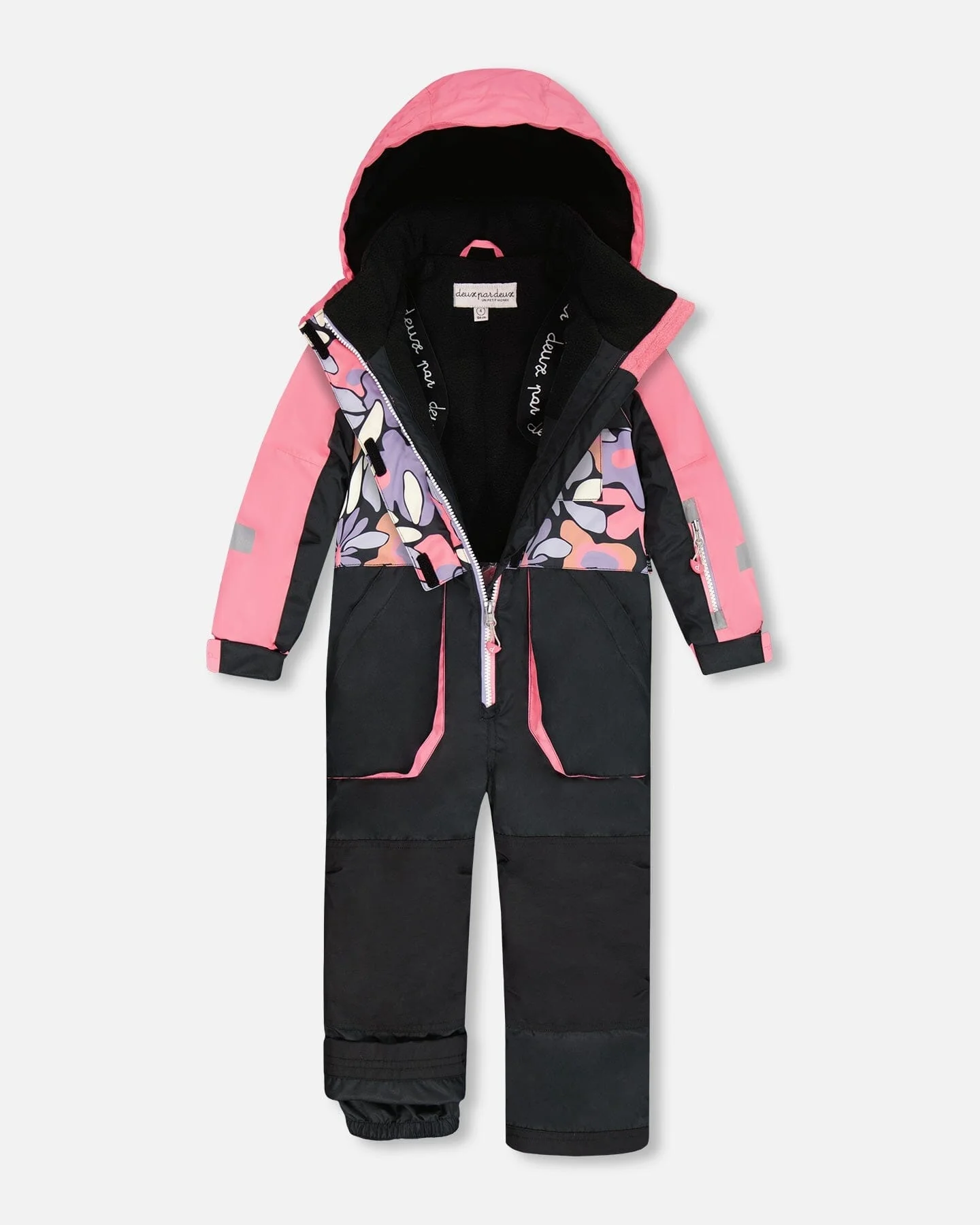 One-Piece Play Snowsuit Black Retro Flower Print
