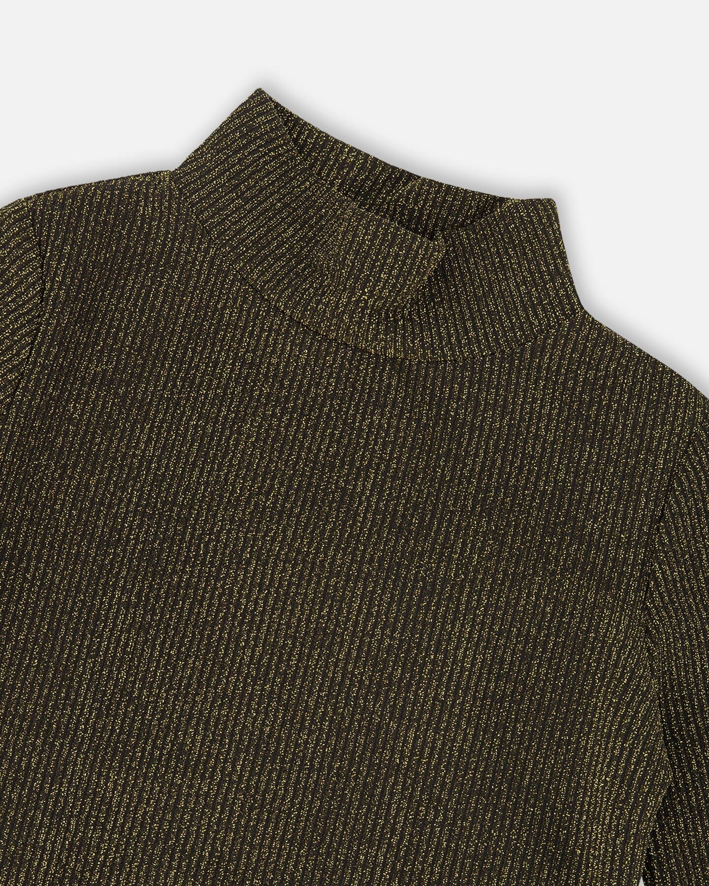 Shiny Rib Mock Neck Top Black And Gold