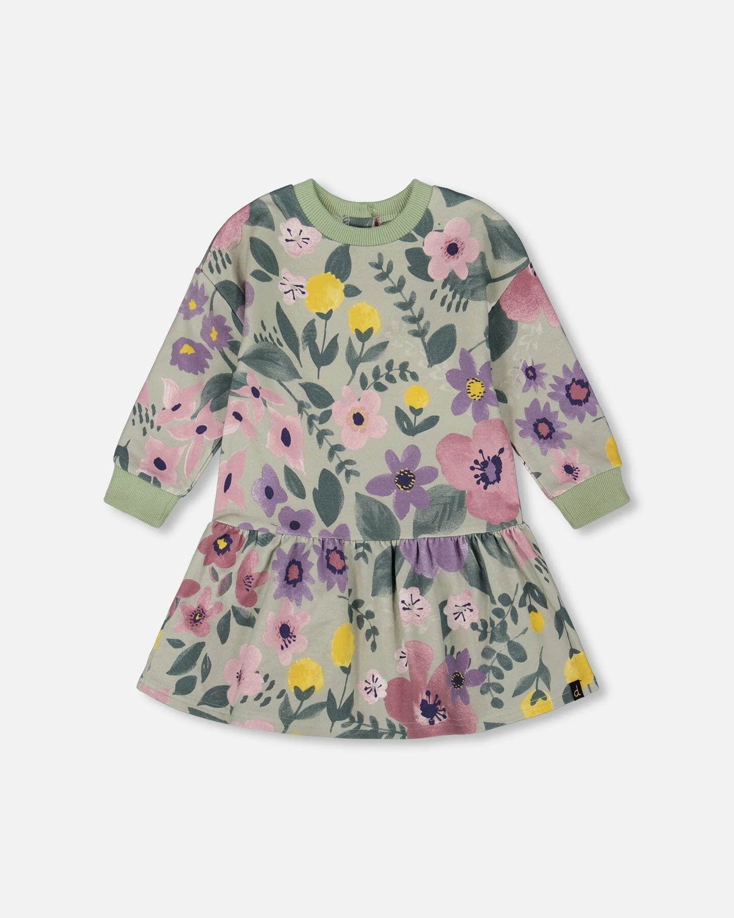 Stretch Fleece Dress Sage Floral