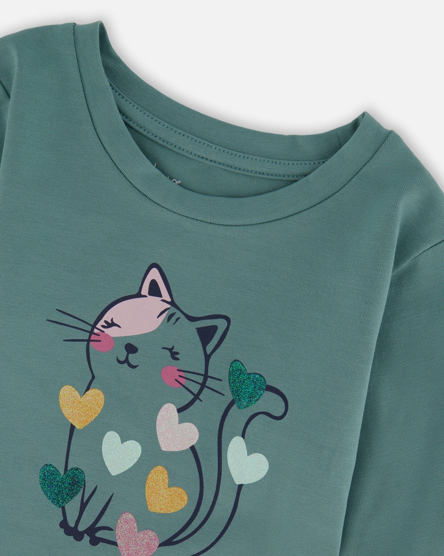 Organic Cotton T-Shirt Sage With Cat