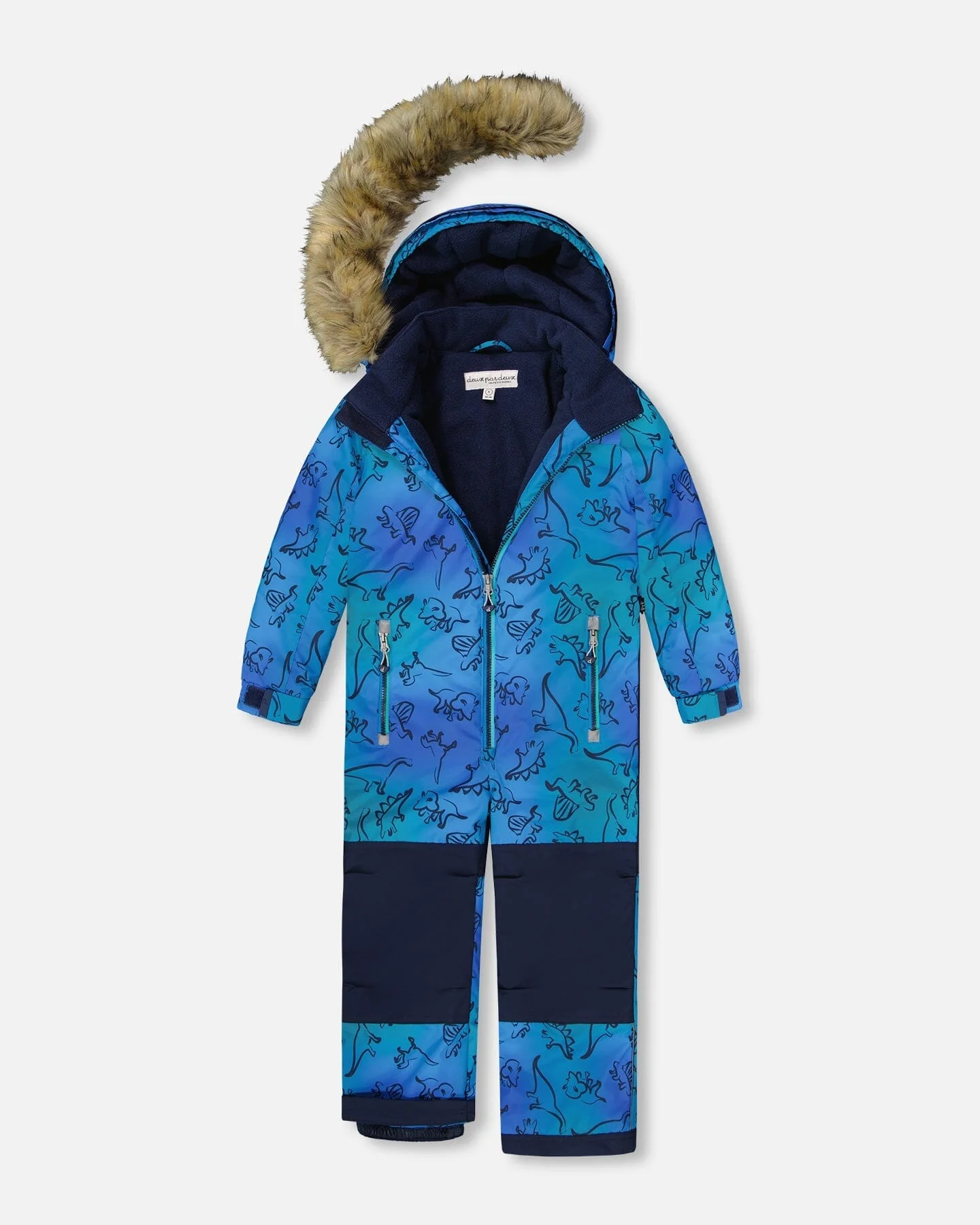 One-Piece Discover Snowsuit Blue Gradient Dinosaur Print