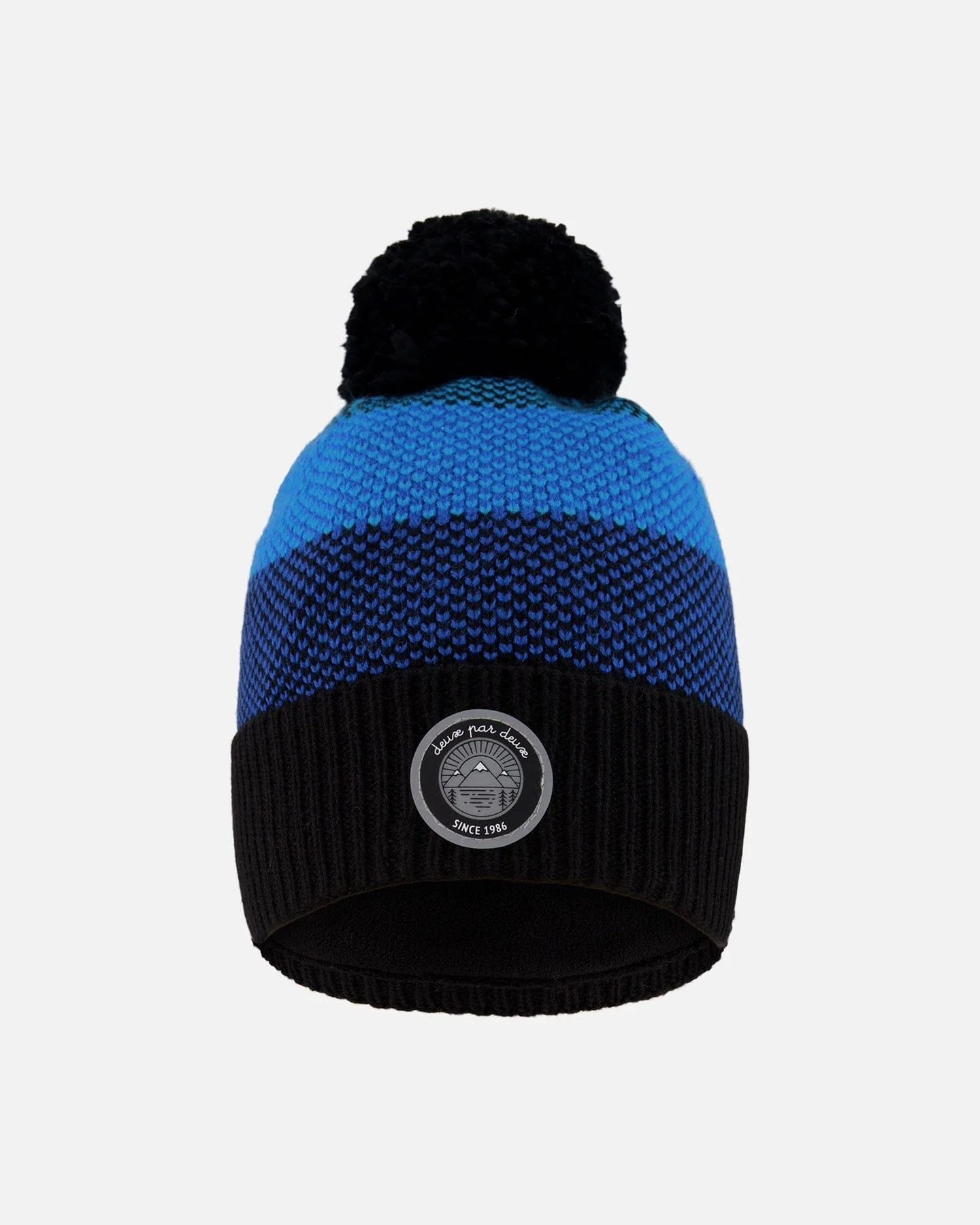Winter Knit Hat With Pompom And Lining Black And Blue