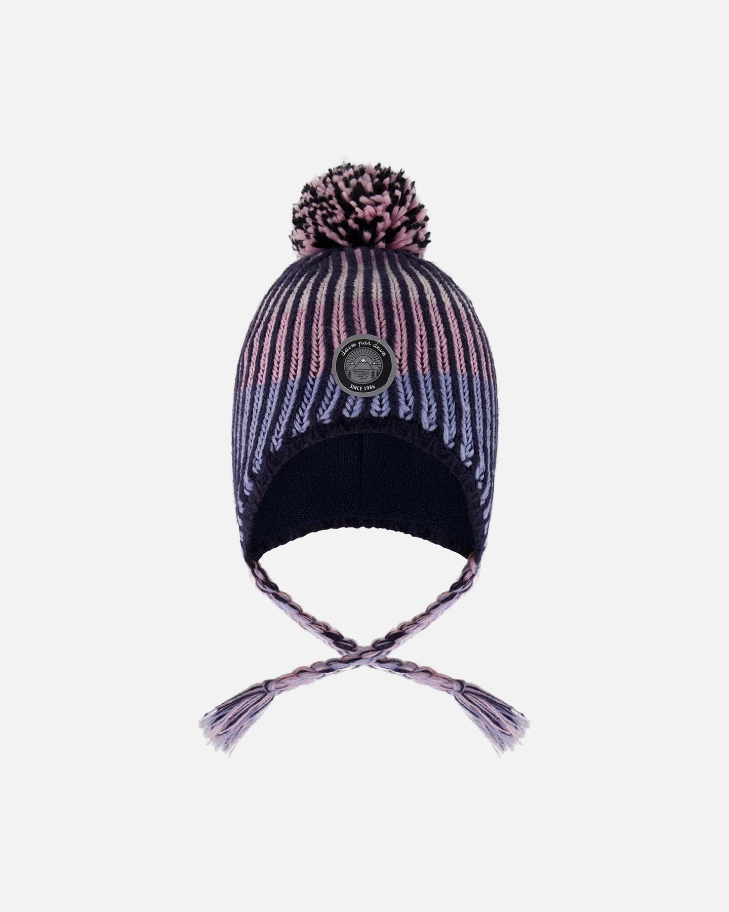 Lined Peruvian Knit Pompom Hat Black And Purple