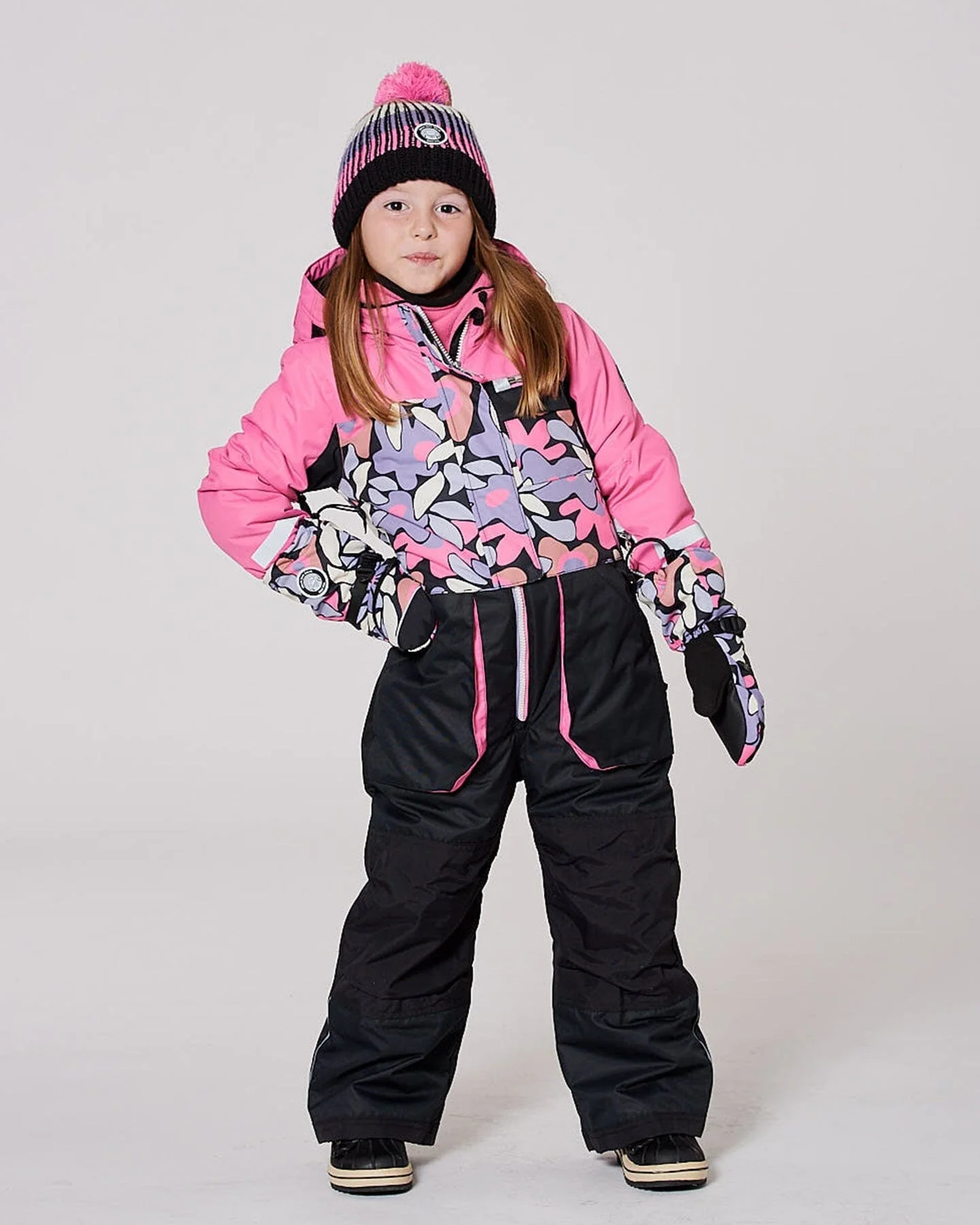 One-Piece Play Snowsuit Black Retro Flower Print