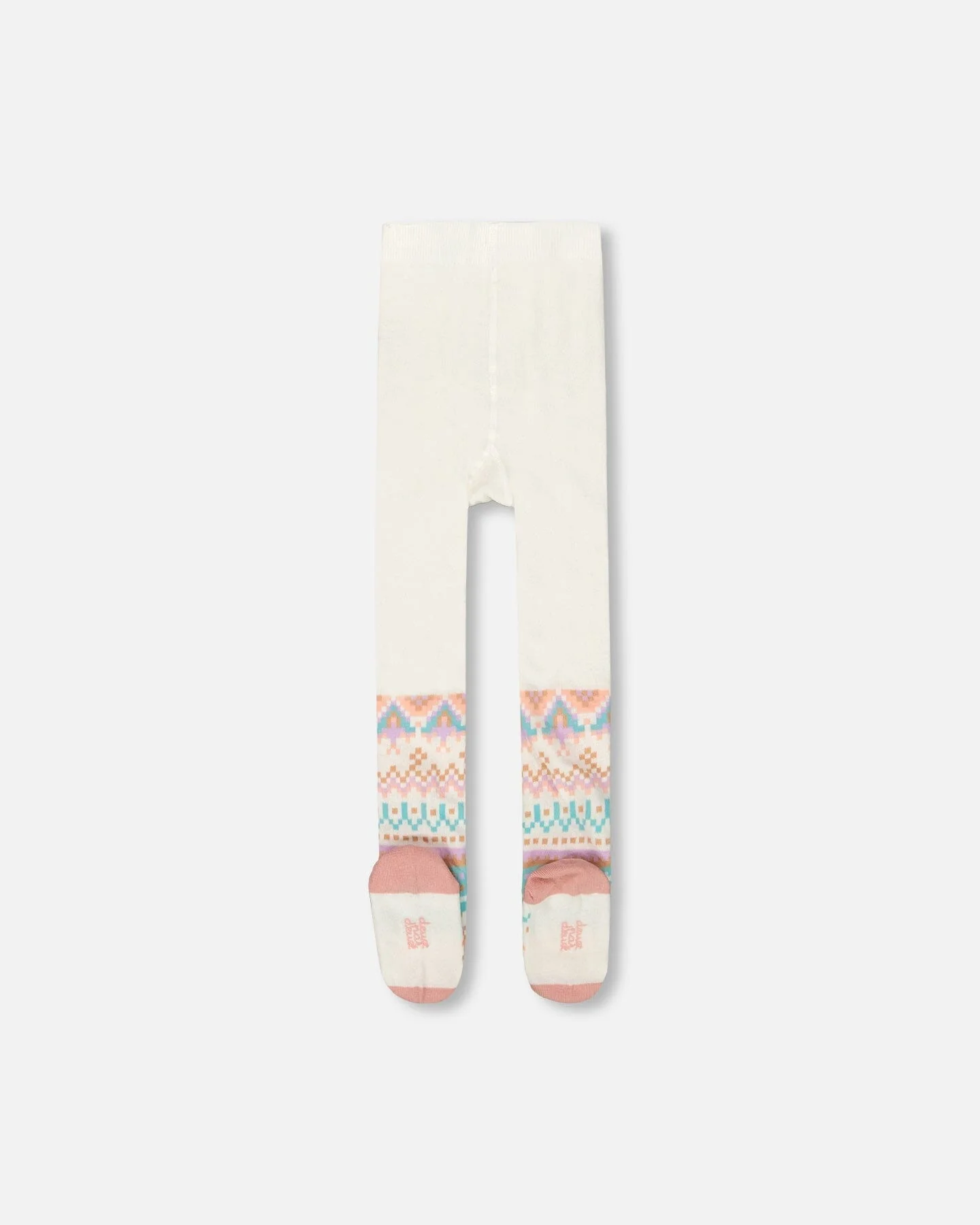 Knit Tights White Pink And Turquoise With Norwegian Jacquard