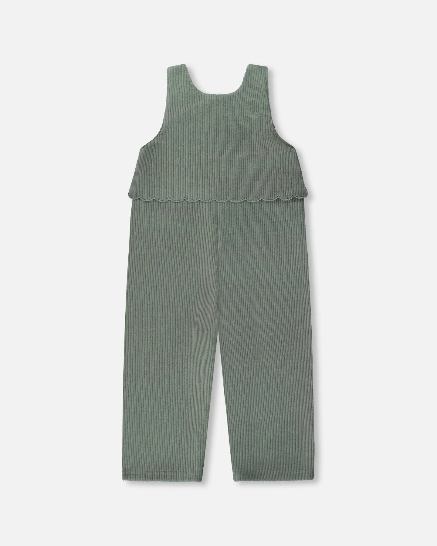 Stretch Velour Faux-Layered Overalls Jade Green