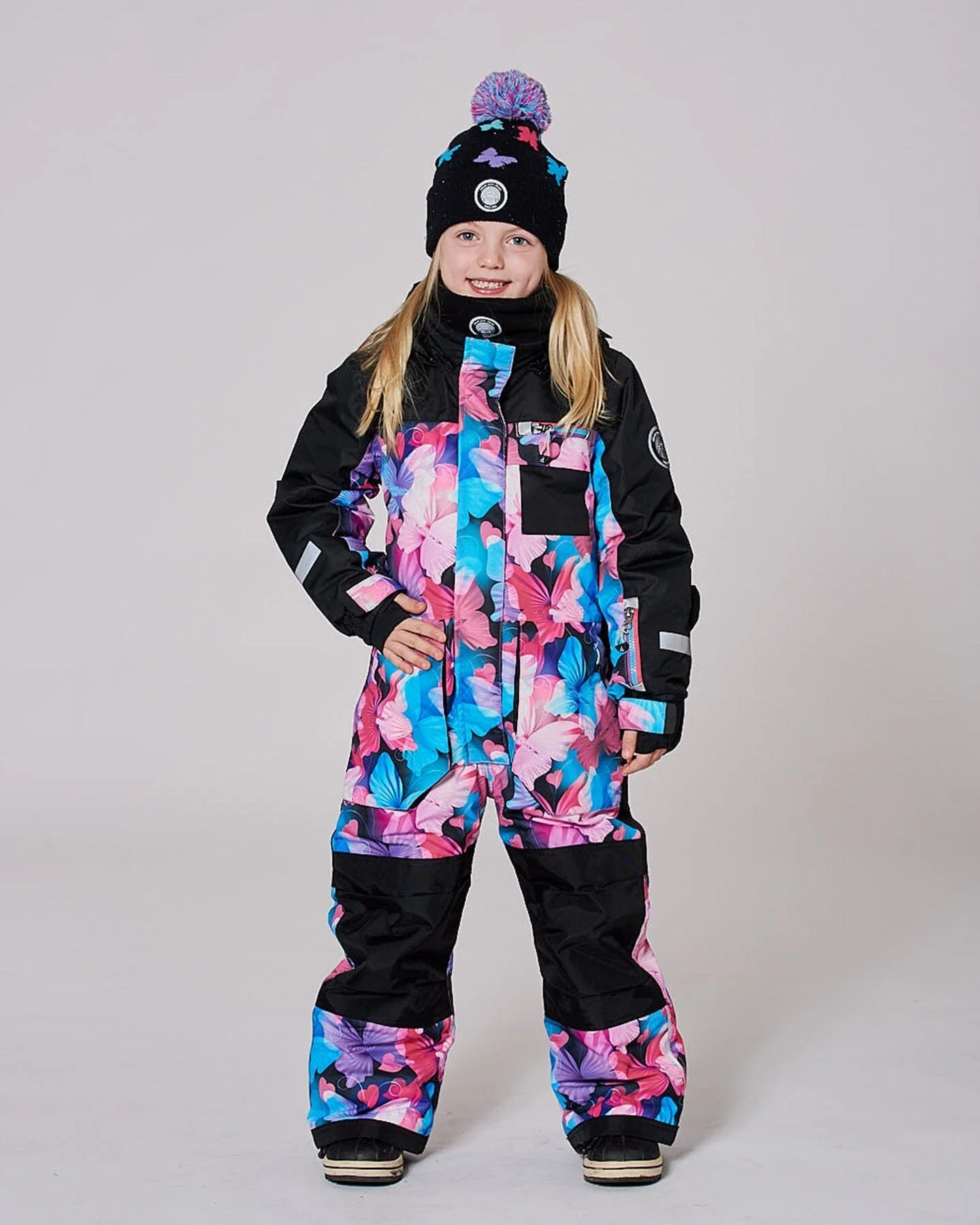 One-Piece Play Snowsuit Black Butterfly Print