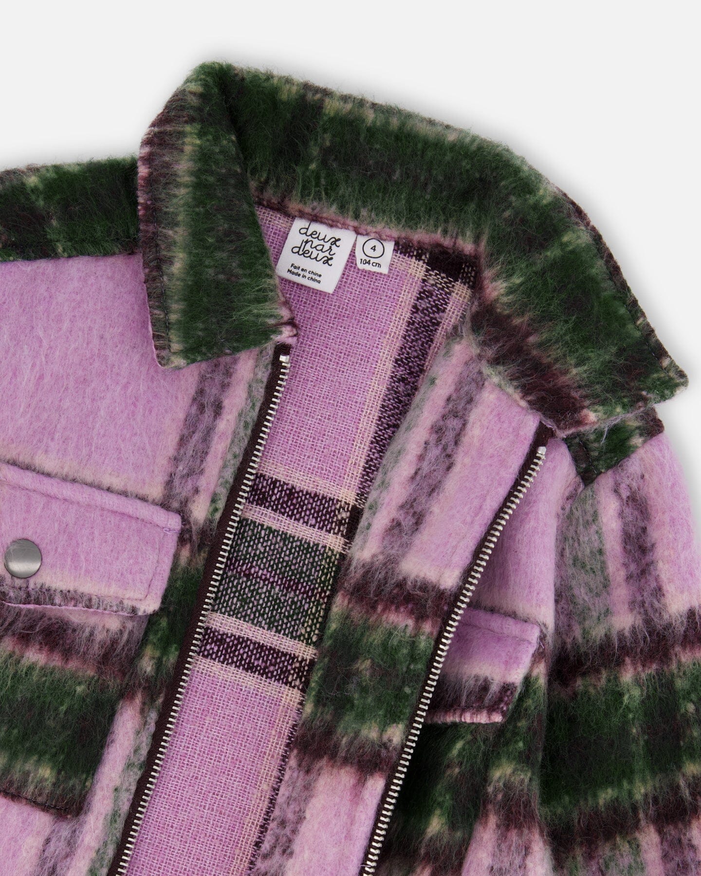 Zipped Plaid Overshirt Mauve And Green