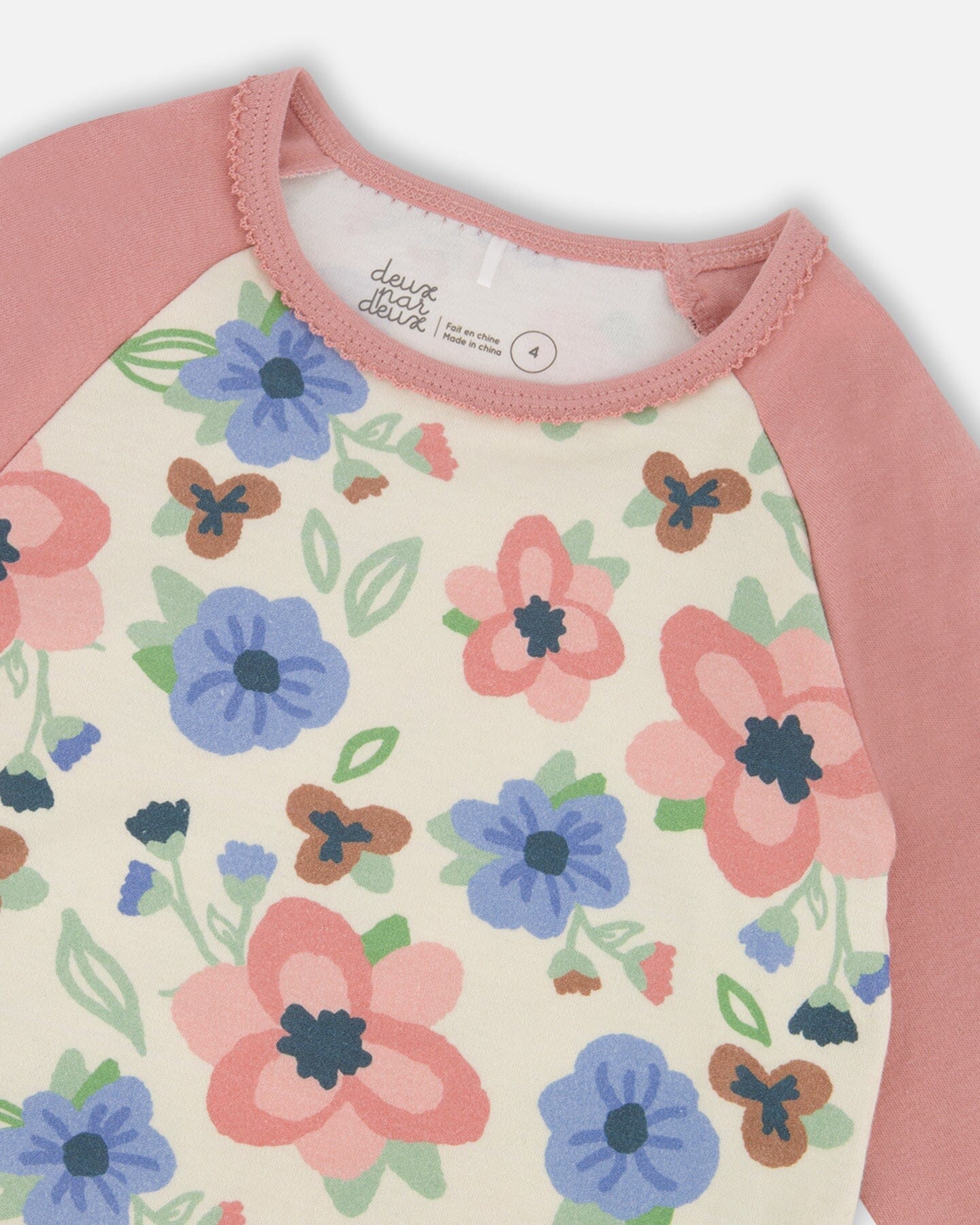 Organic Cotton Two-Piece Pajamas Off-White Flower Print