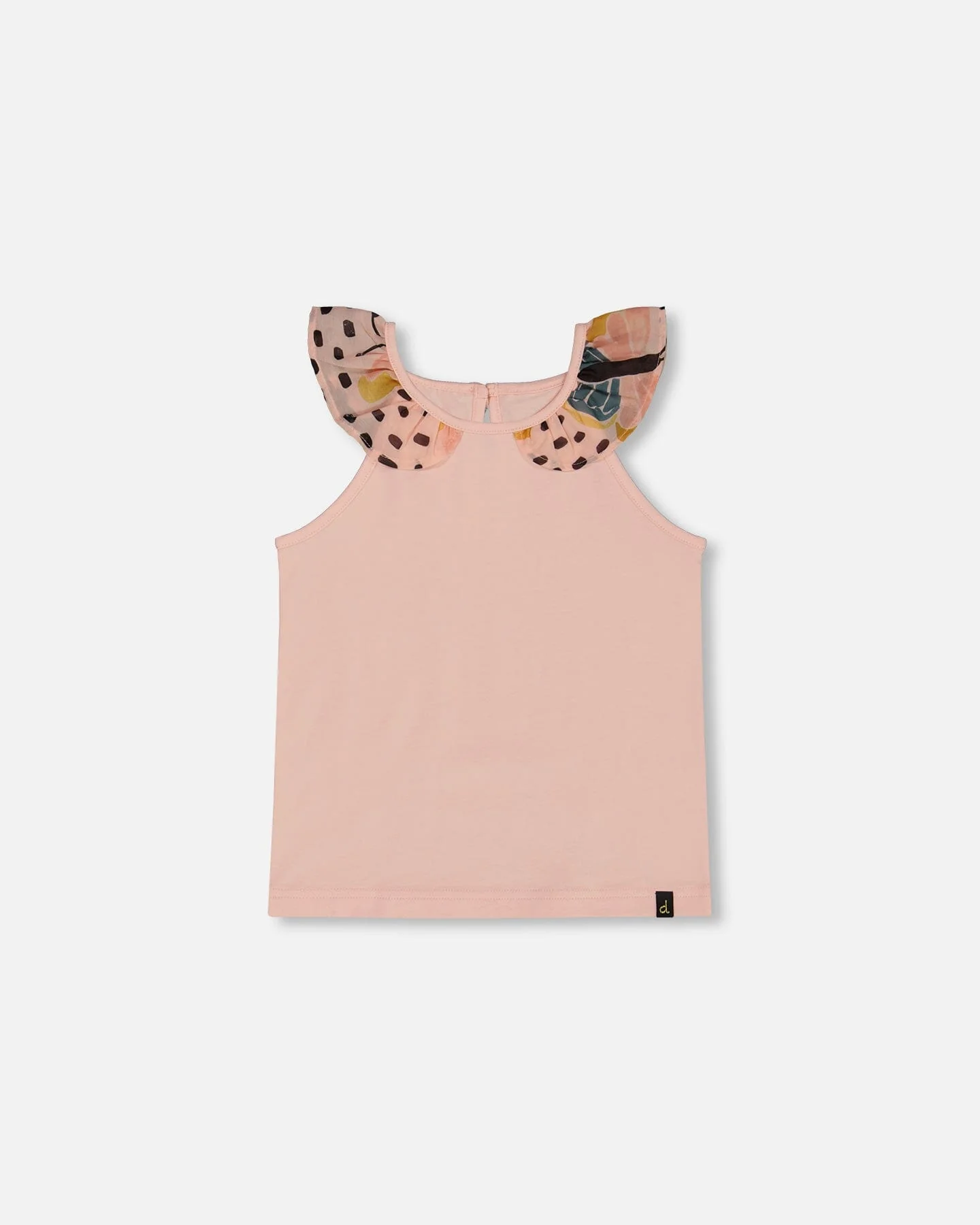 Organic Cotton Tank Top With Frill Pink And Black Butterfly