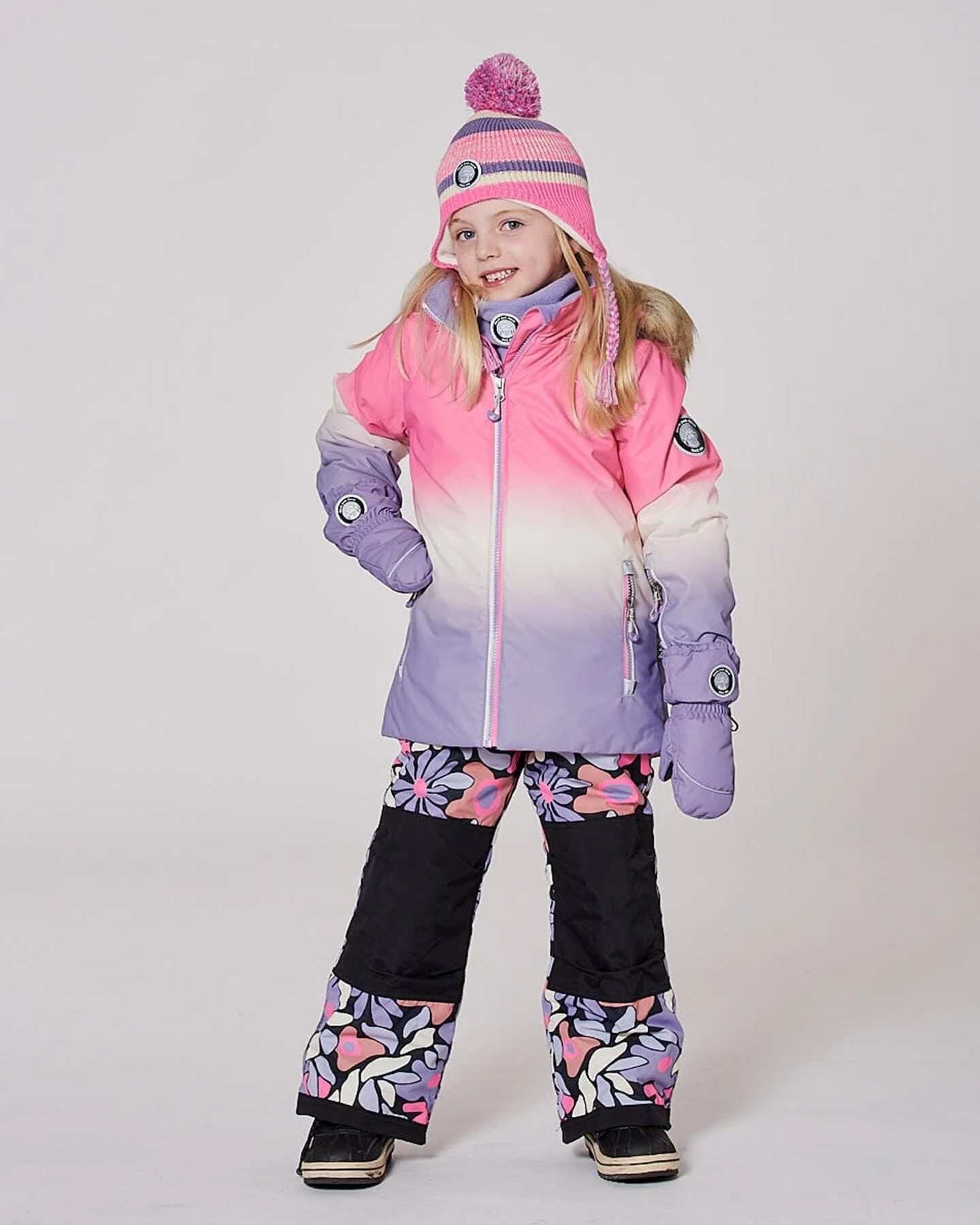 Two-Piece Play Snowsuit Black Retro Flower Print