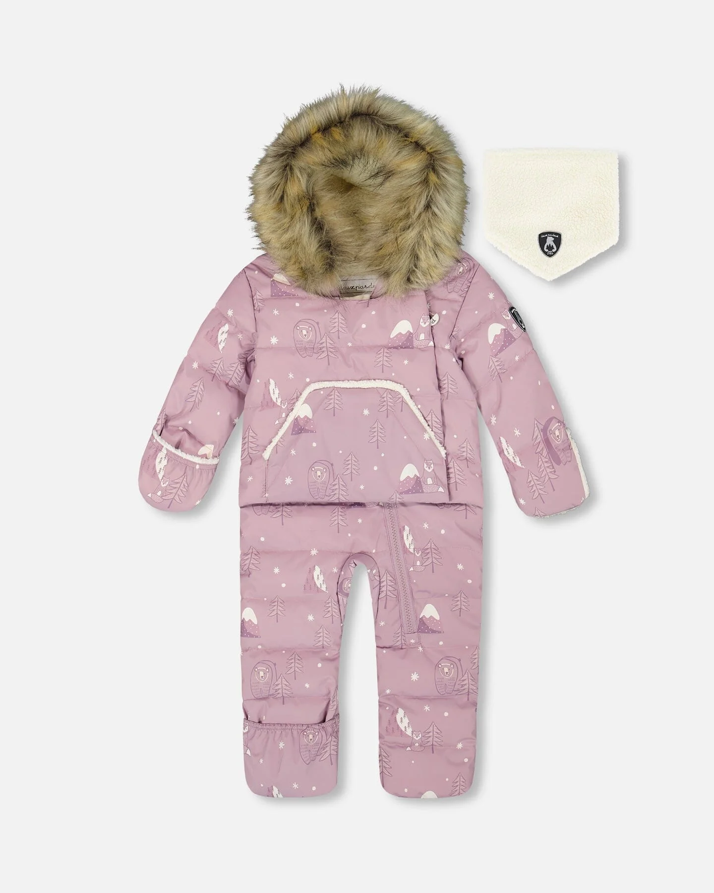 One-Piece Baby Snug Snowsuit Designed For Car Seat Purple Bear Print
