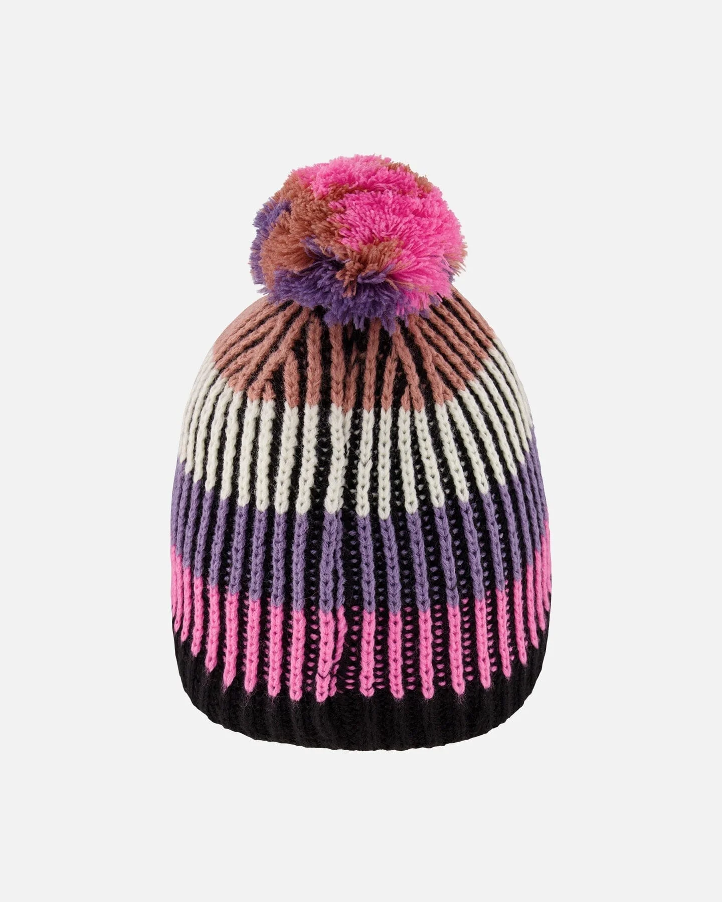 Lined Knit Pompom Hat Pink And Purple And Black