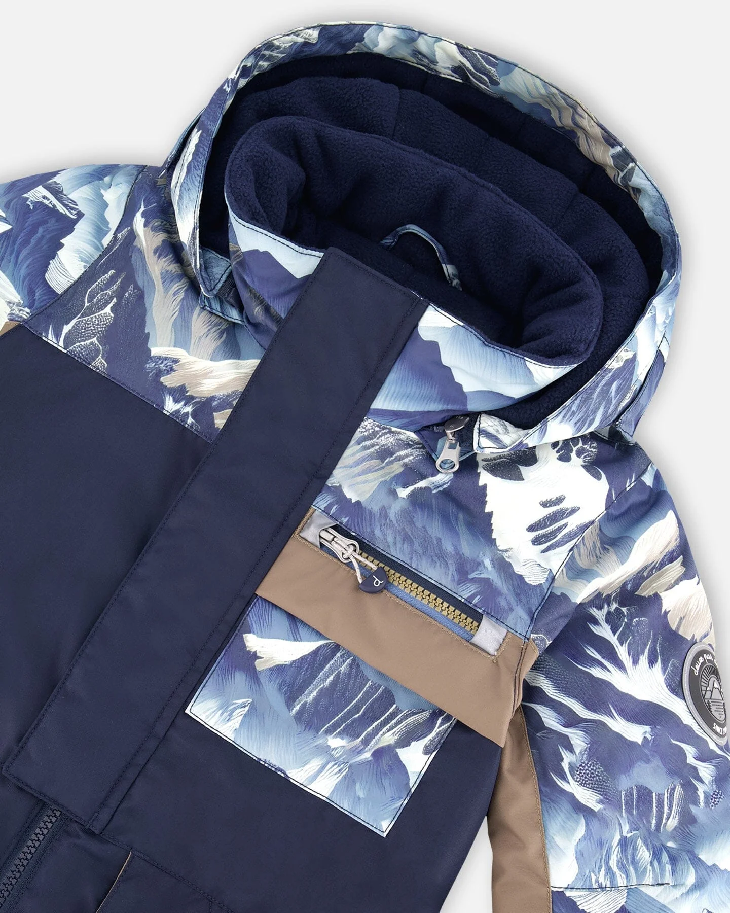 One-Piece Play Snowsuit With Mountains Print Navy Blue
