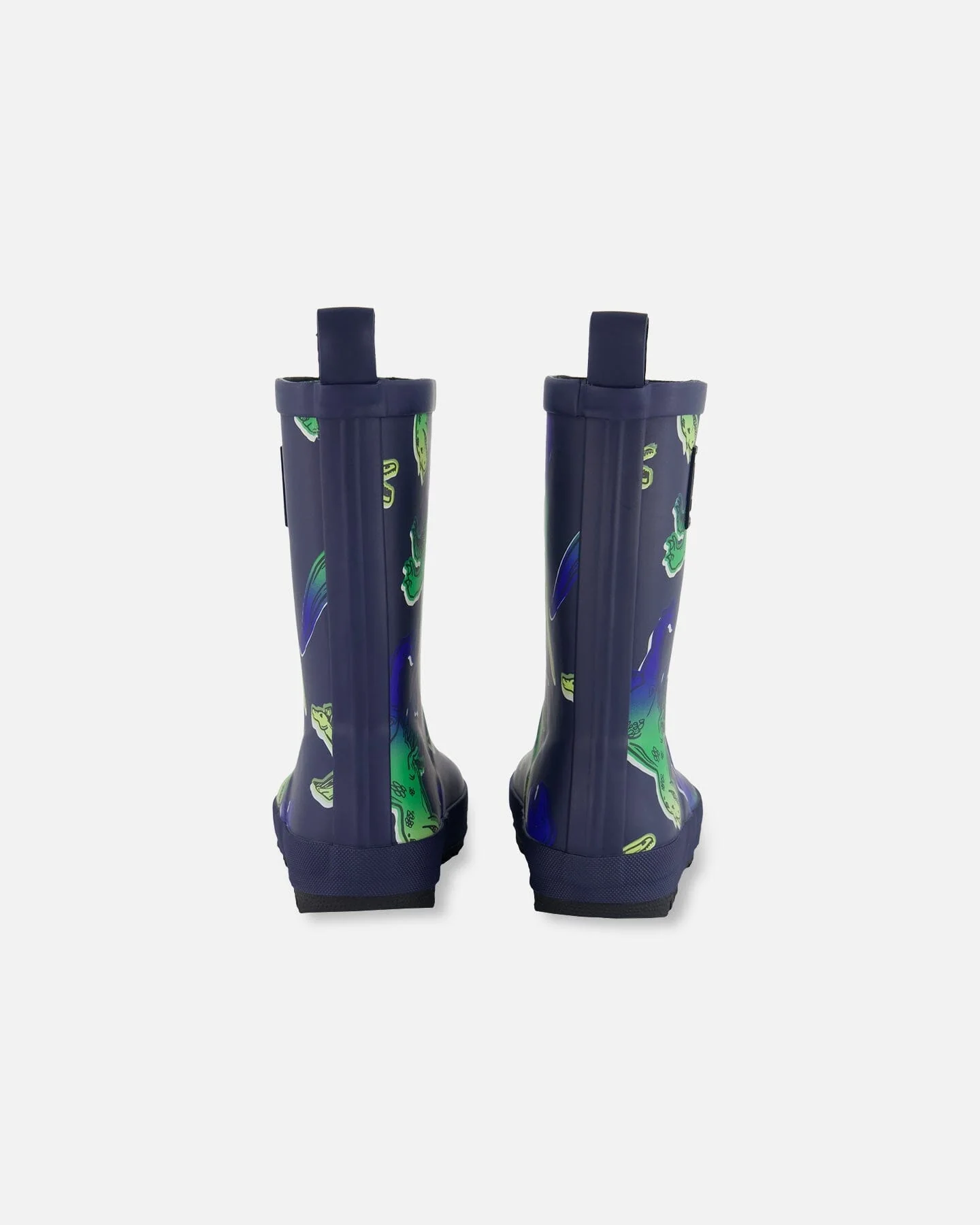 Printed Rain Boots Blue And Green Dino On Navy