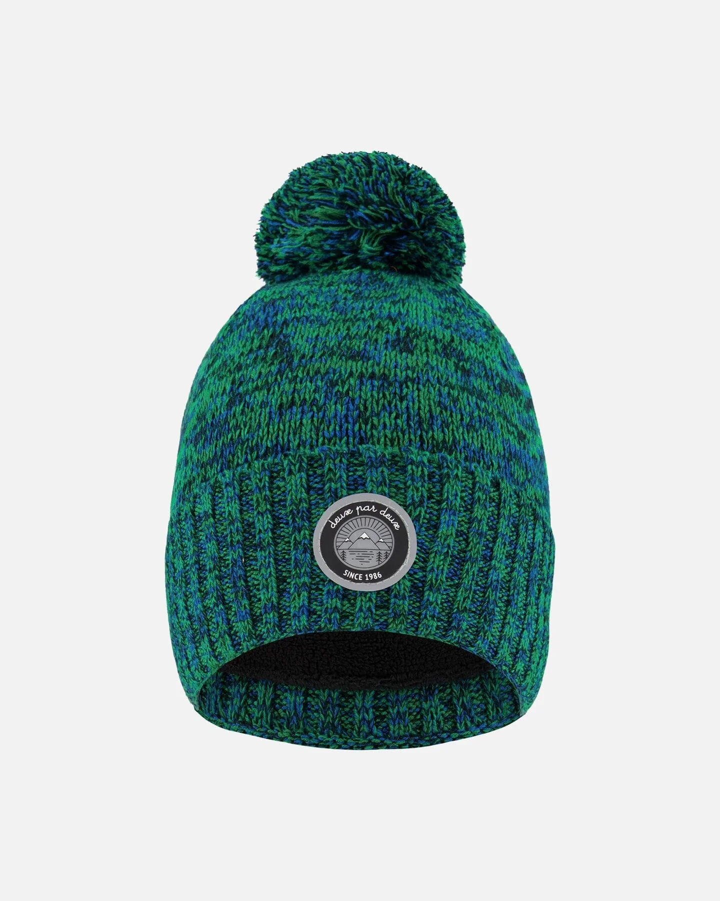 Lined Knit Pompom Hat Green And Blue