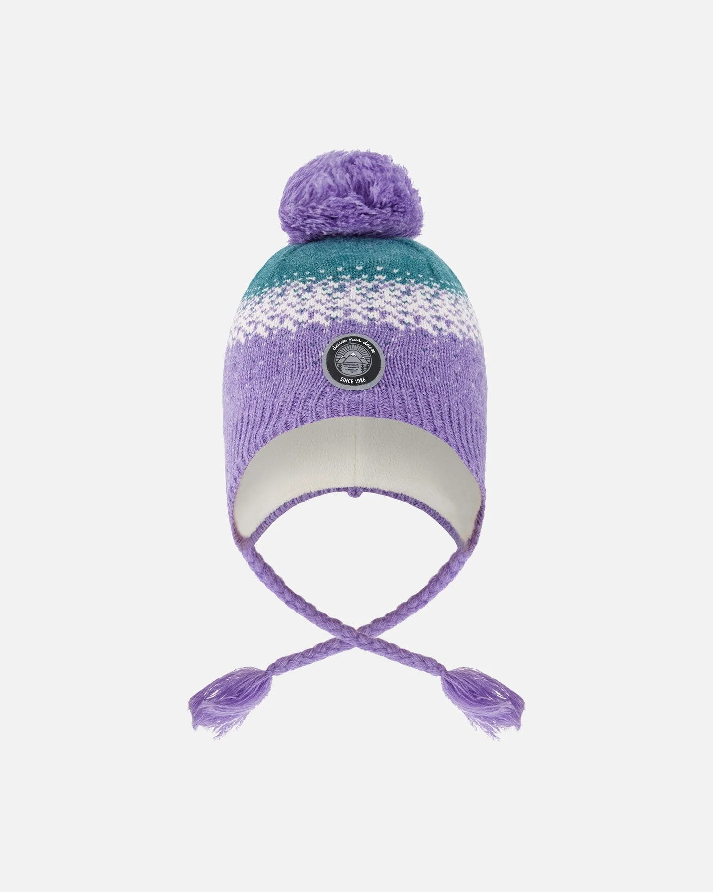 Lined Peruvian Knit Hat With Pompom Lilac And Green