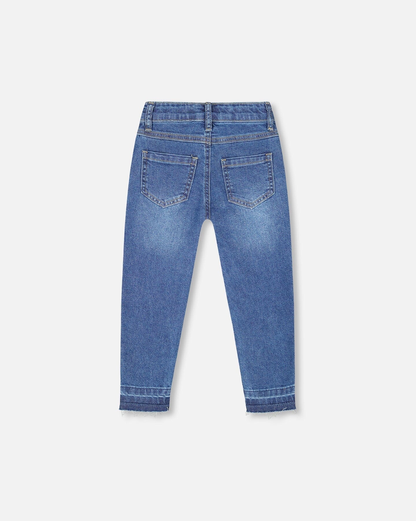 Jeans Blue Denim With Frayed Hems And Floral Embroideries