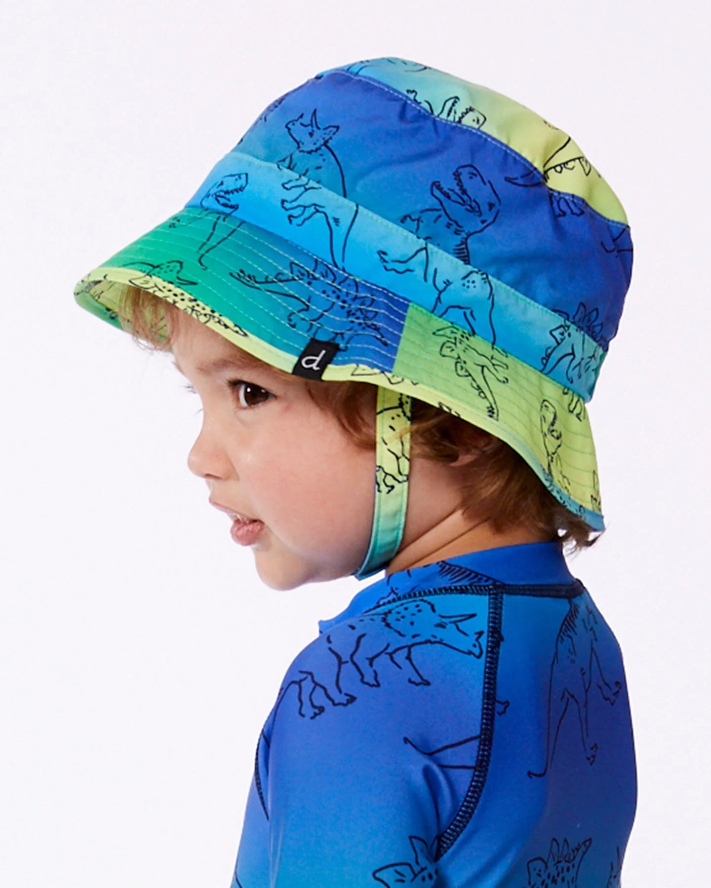 Printed Beach Hat Vibrant Blue And Green Dino