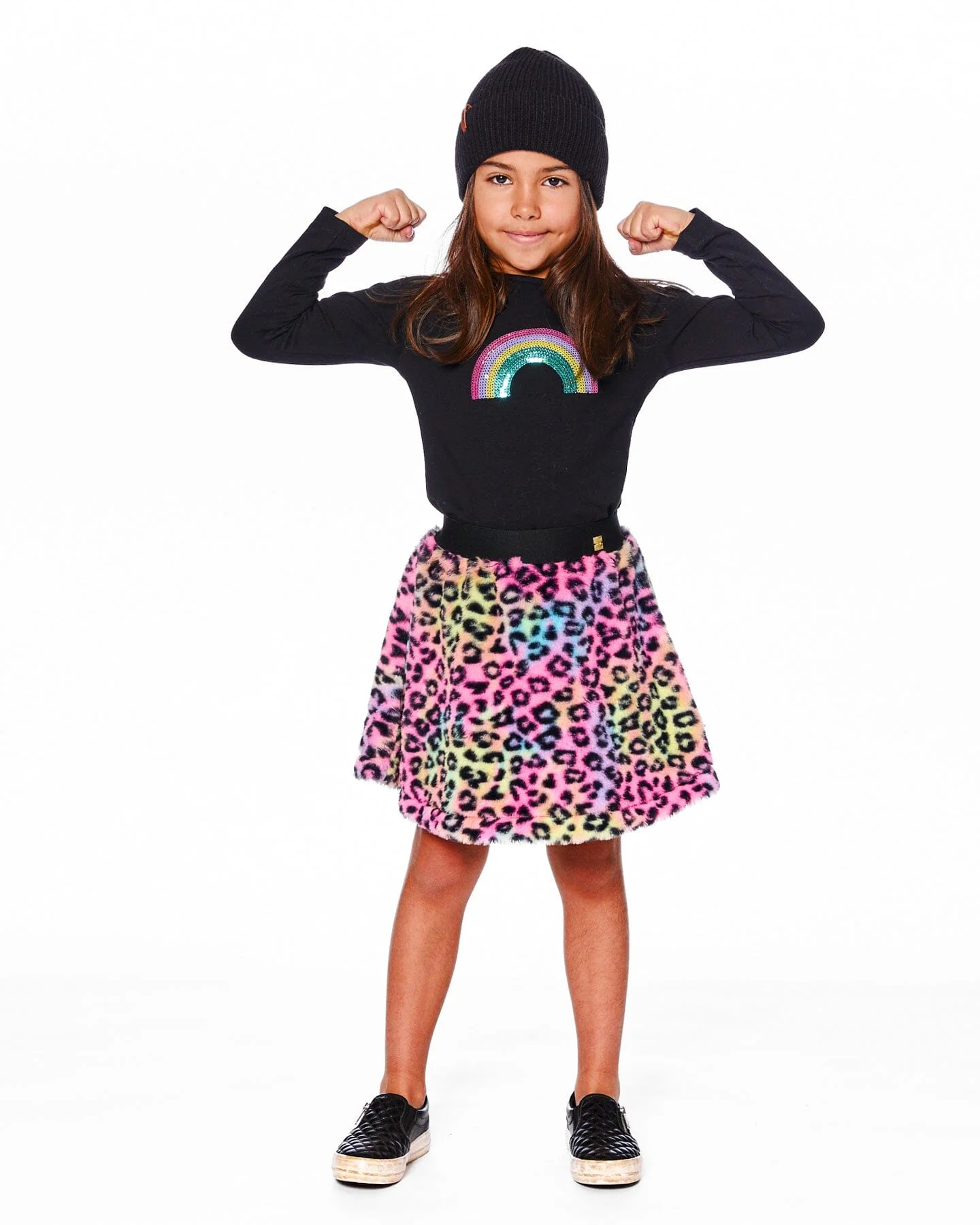Faux Fur Skirt Multicolor Leopard