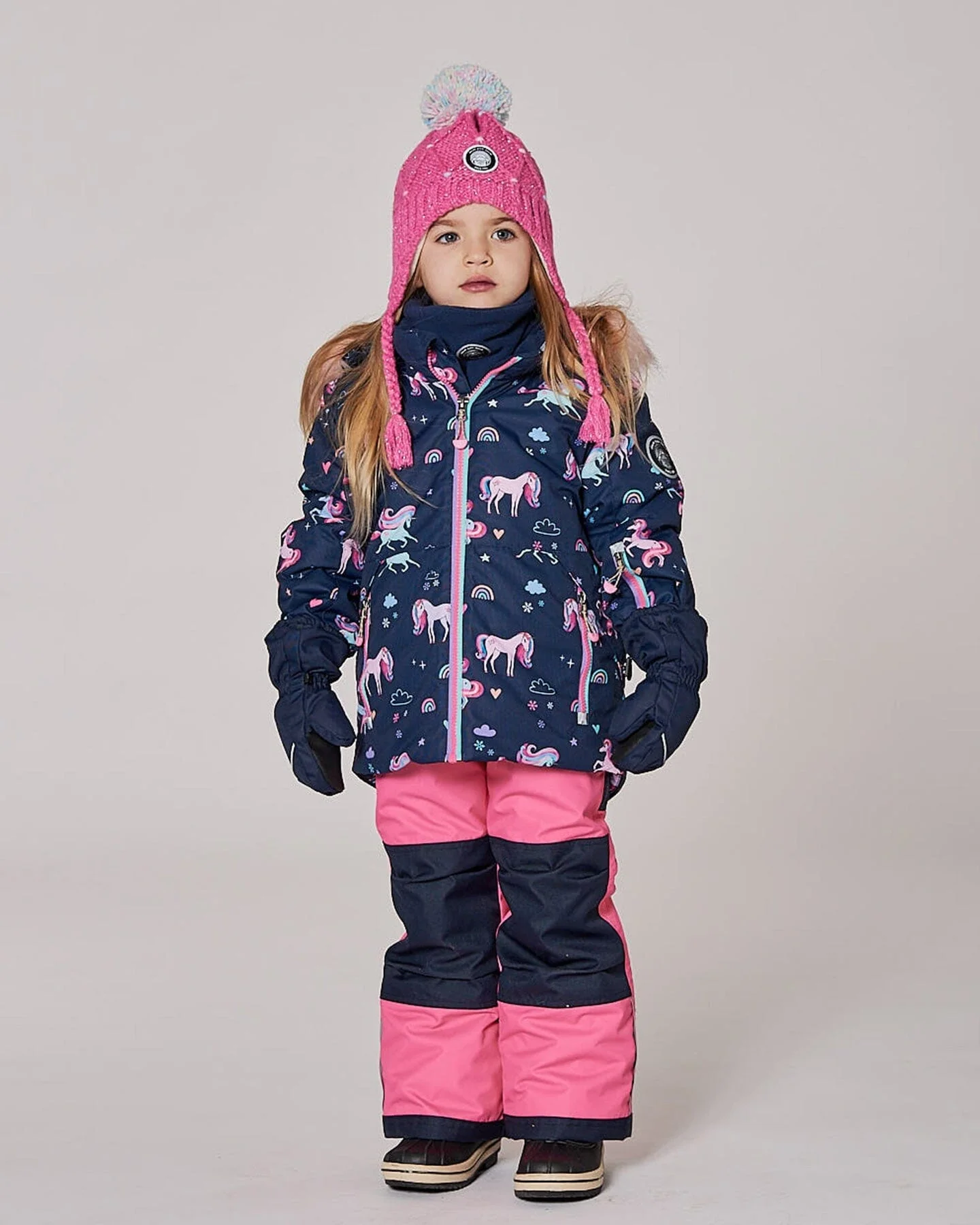 Two-Piece Play Snowsuit With Printed Jacket And Solid Pant Candy Pink