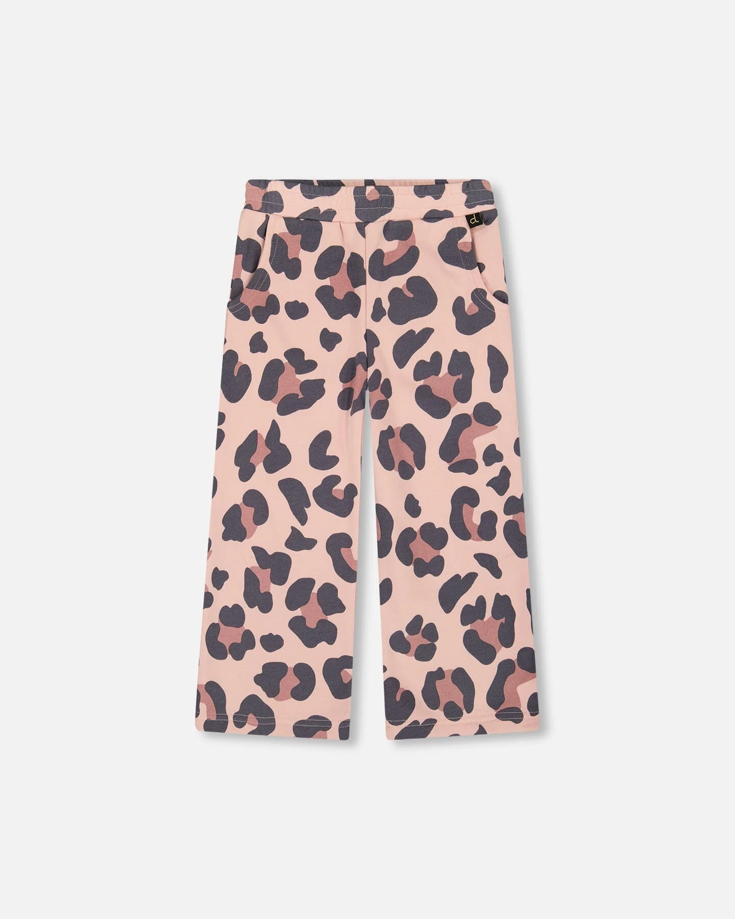 French Terry Wide Leg Sweatpants Pink Leopard