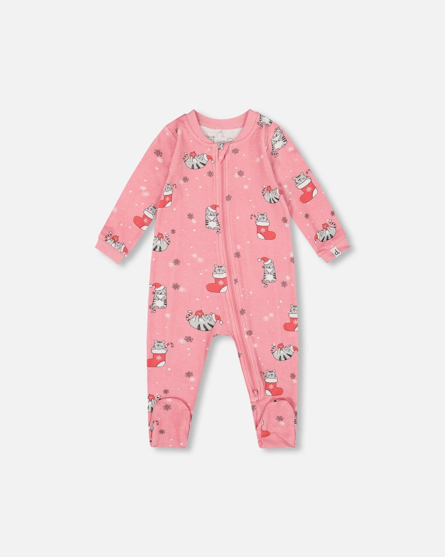 One-Piece Organic Cotton Pajama Pink Cat Print
