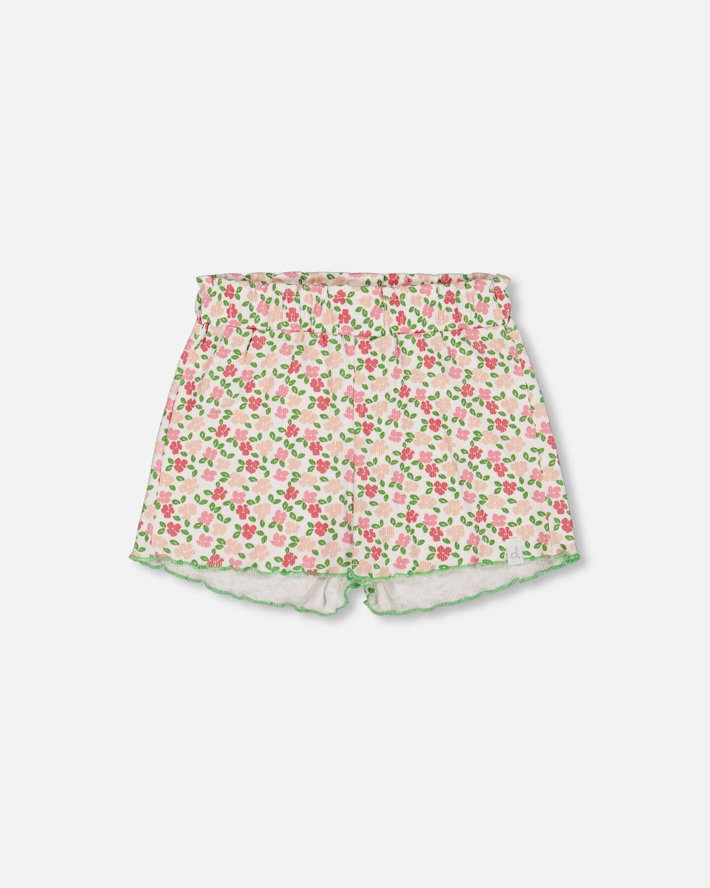 Printed Ribbed Short Small Flowers On White Background